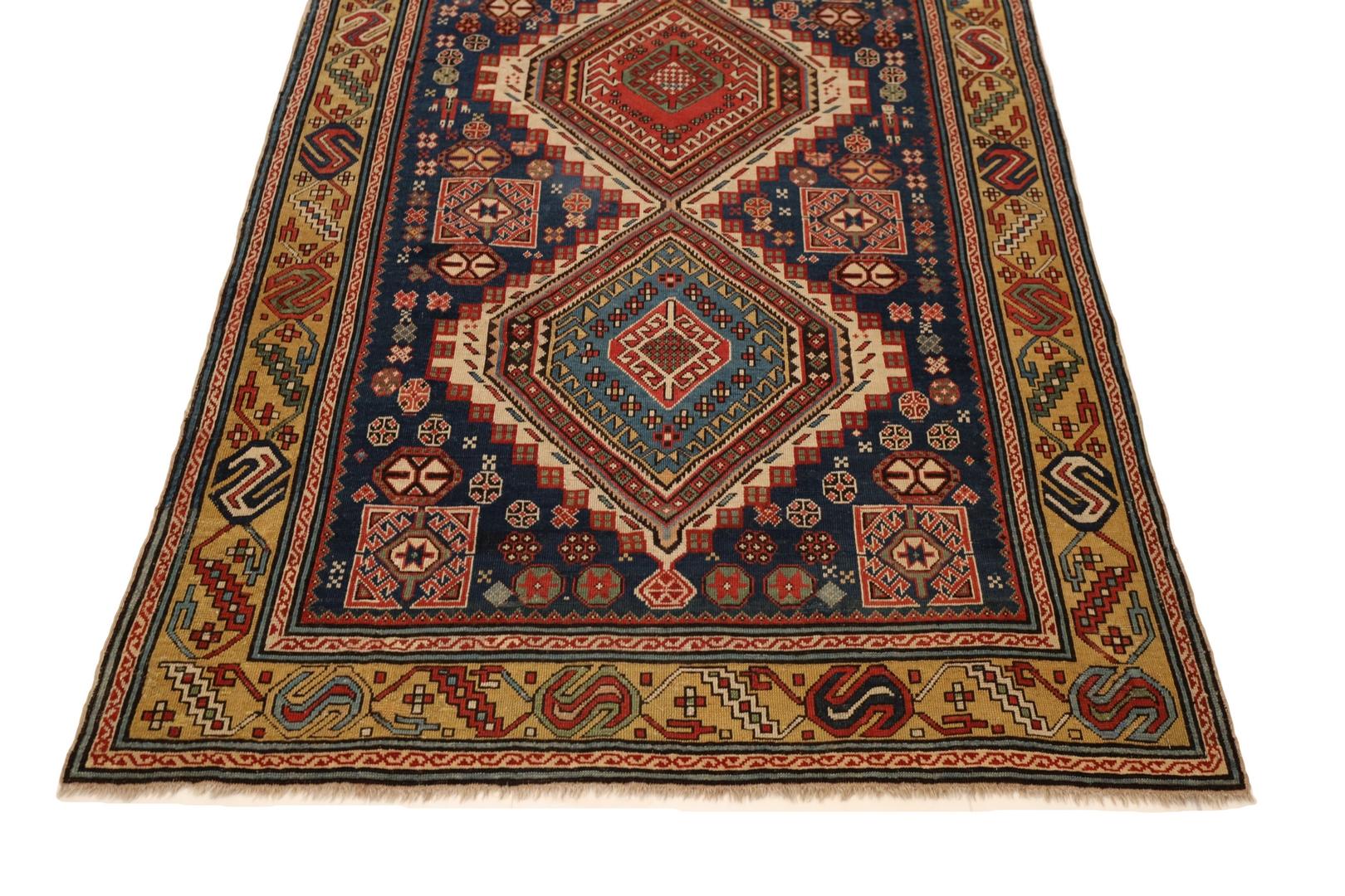 Shirvan Antiker Teppich, marinegelb und elfenbeinfarben - 4'2