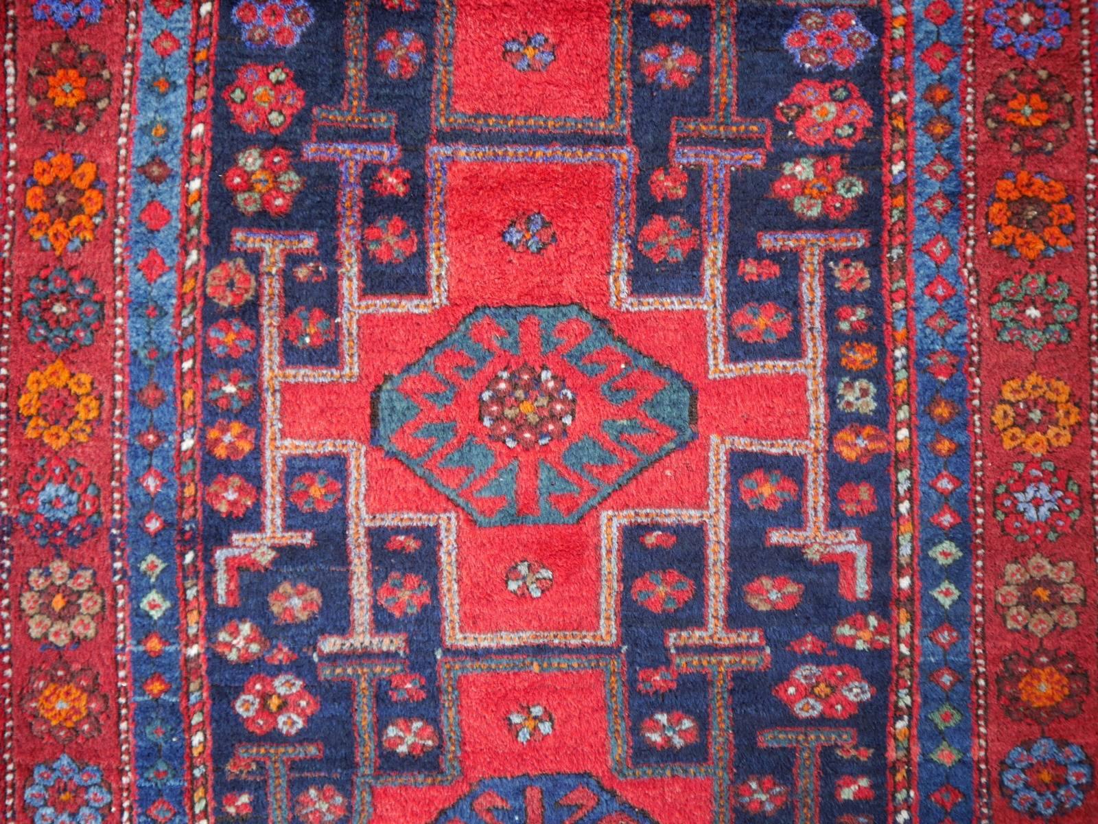 20th Century Shirvan Caucasian Vintage Carpet with Vibrant Colors Red Blue Orange Green
