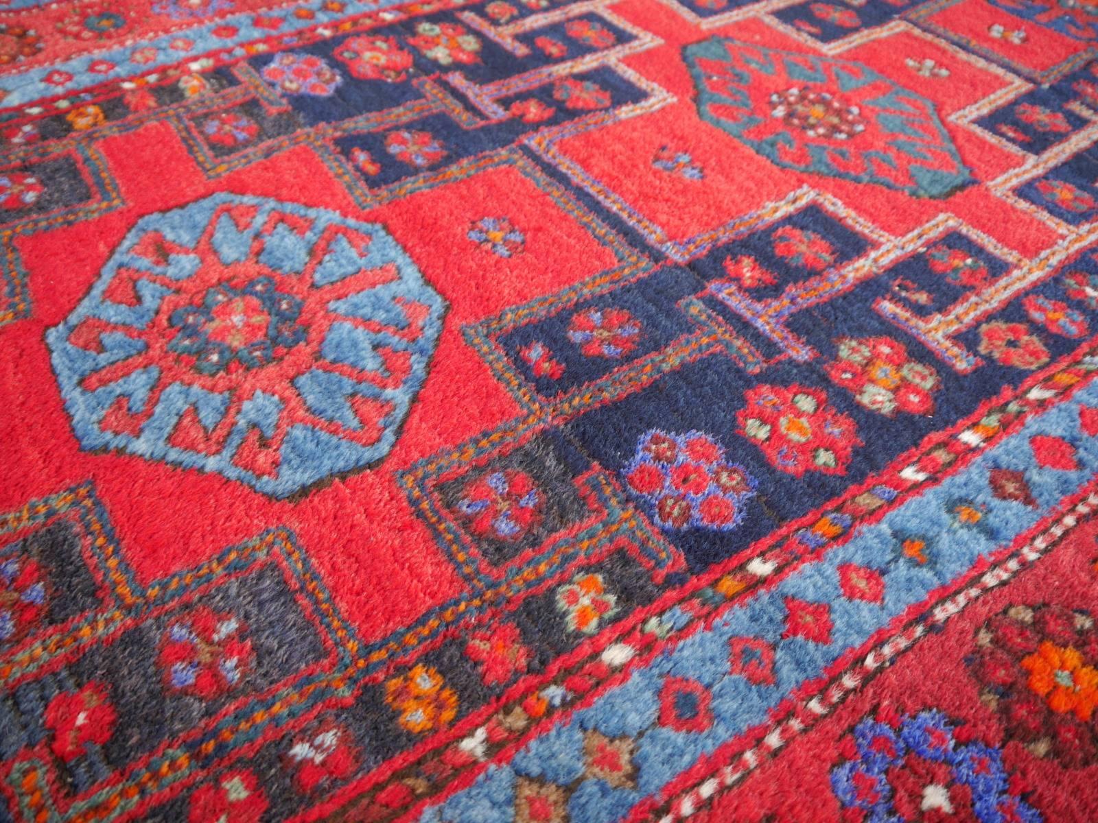 Shirvan Caucasian Vintage Carpet with Vibrant Colors Red Blue Orange Green 3