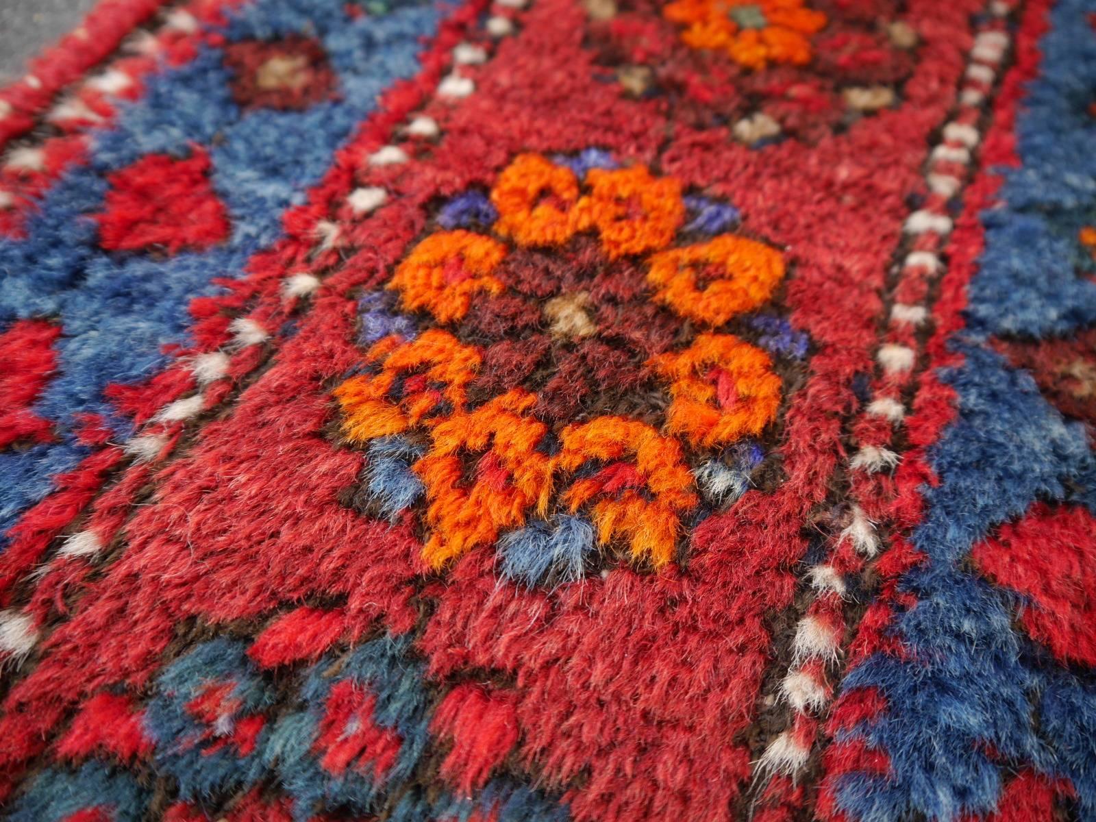Kazak Shirvan Caucasian Vintage Carpet with Vibrant Colors Red Blue Orange Green
