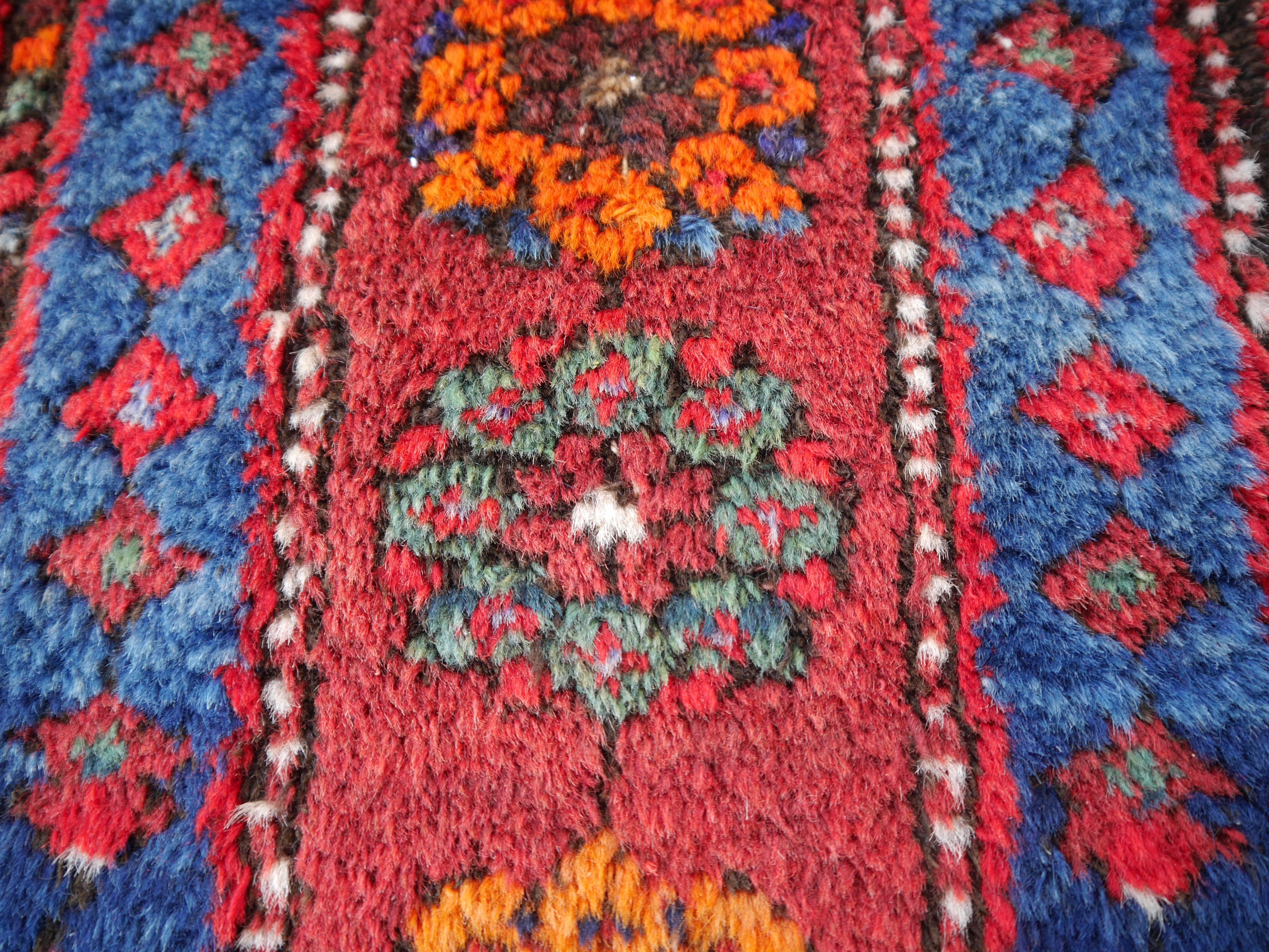 Azerbaijani Shirvan Caucasian Vintage Carpet with Vibrant Colors Red Blue Orange Green