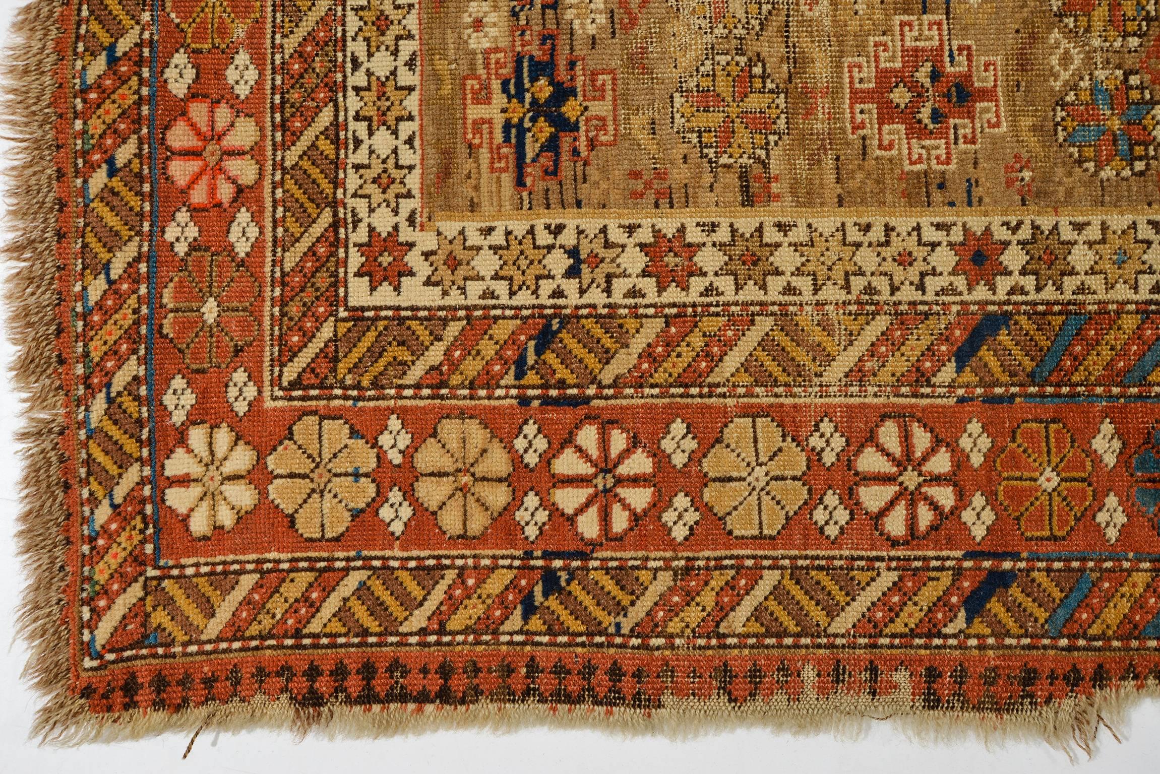 Hand-Knotted  Shirvan Chi Chi  Antique Caucasian Rug Fragment  For Sale