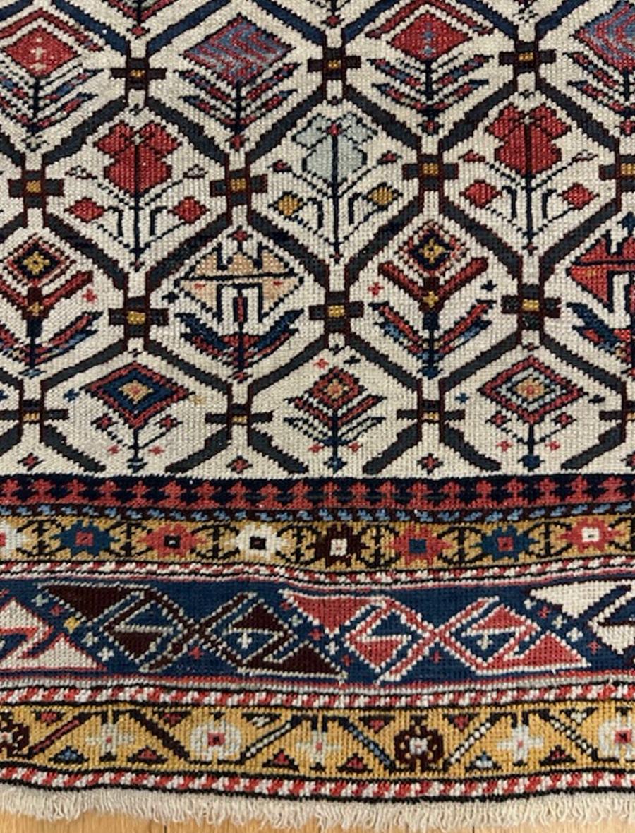 Shirvan prayer rug from eastern Caucasus west coast of the Caspian Sea

Age: circa 1875

Size: 4′.9