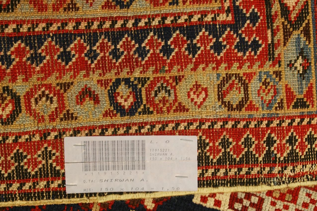 Wool Shirvan Rug Antique Caucasian with Geometric Design, 1880-1900 For Sale