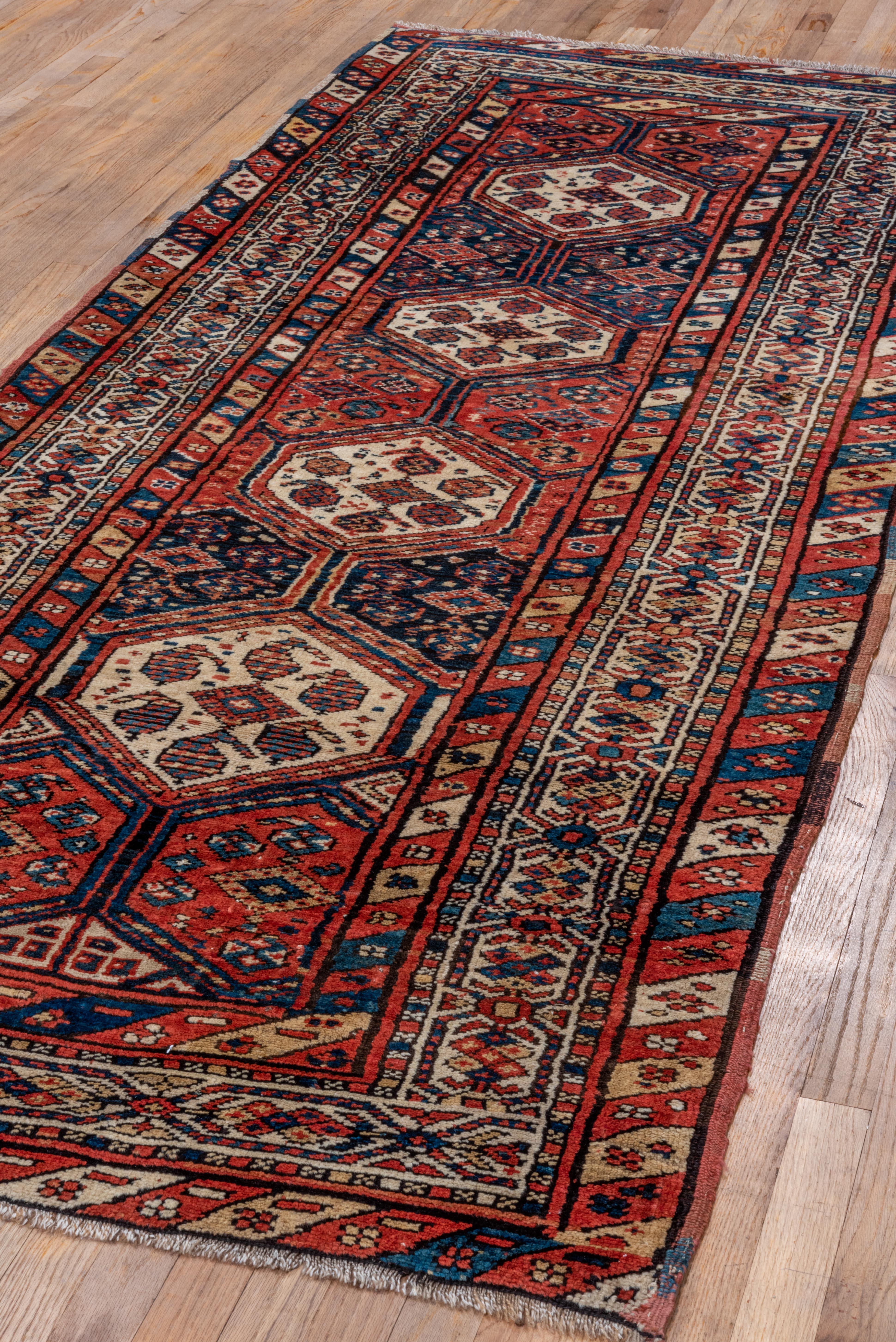 Wool Shirvan Rug – Hexagonal Medallion Pattern in Rich Reds and Blues For Sale