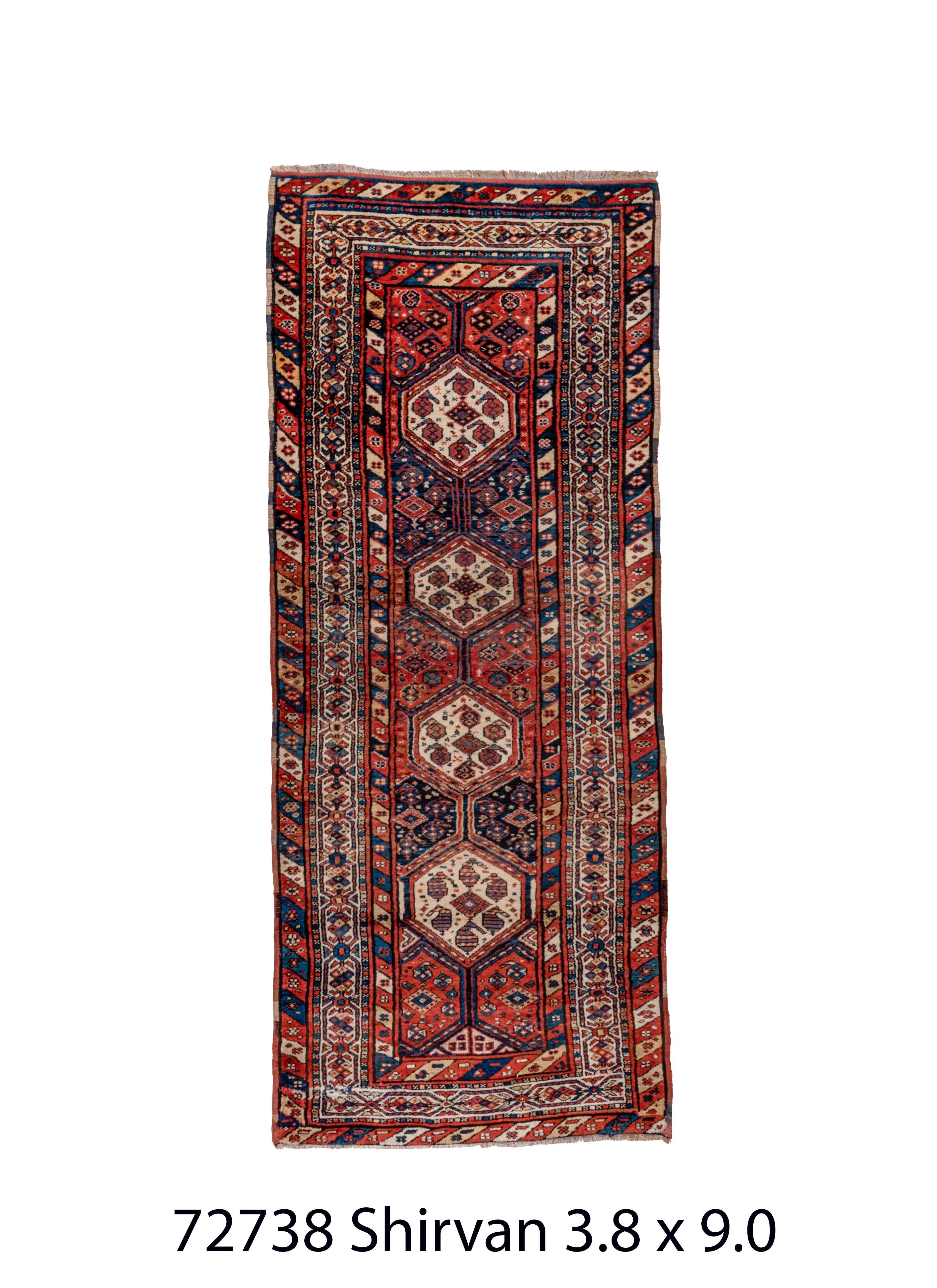 Shirvan Rug – Hexagonal Medallion Pattern in Rich Reds and Blues For Sale 1