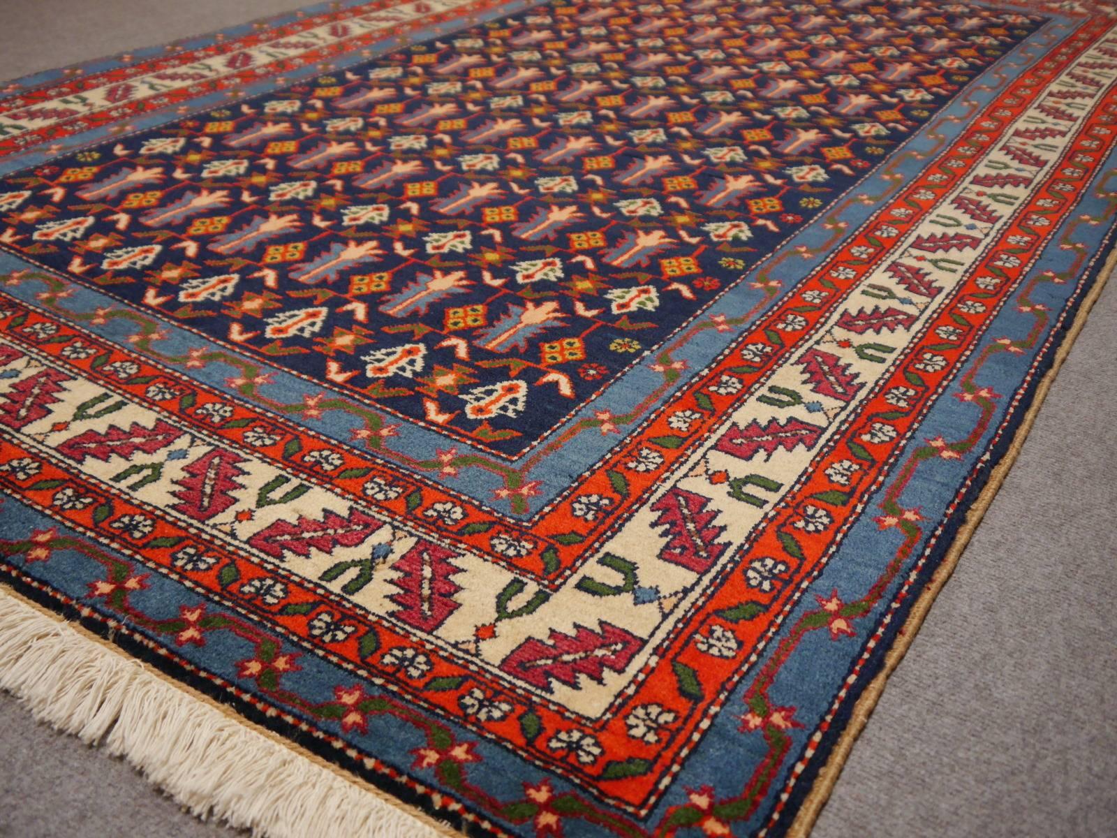 Wool Shirvan Vintage Rug Azerbeijan Blue Beige Orange Purple Midcentury