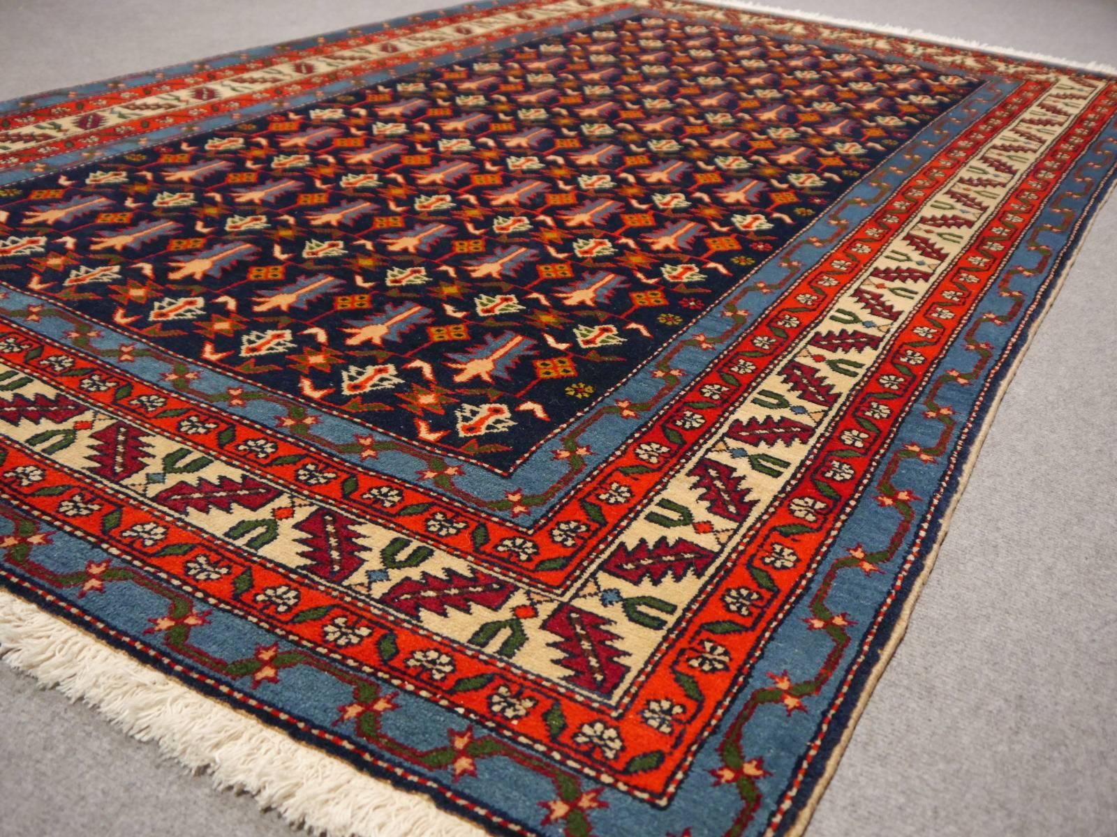 Shirvan Vintage Rug Azerbeijan Blue Beige Orange Purple Midcentury 1