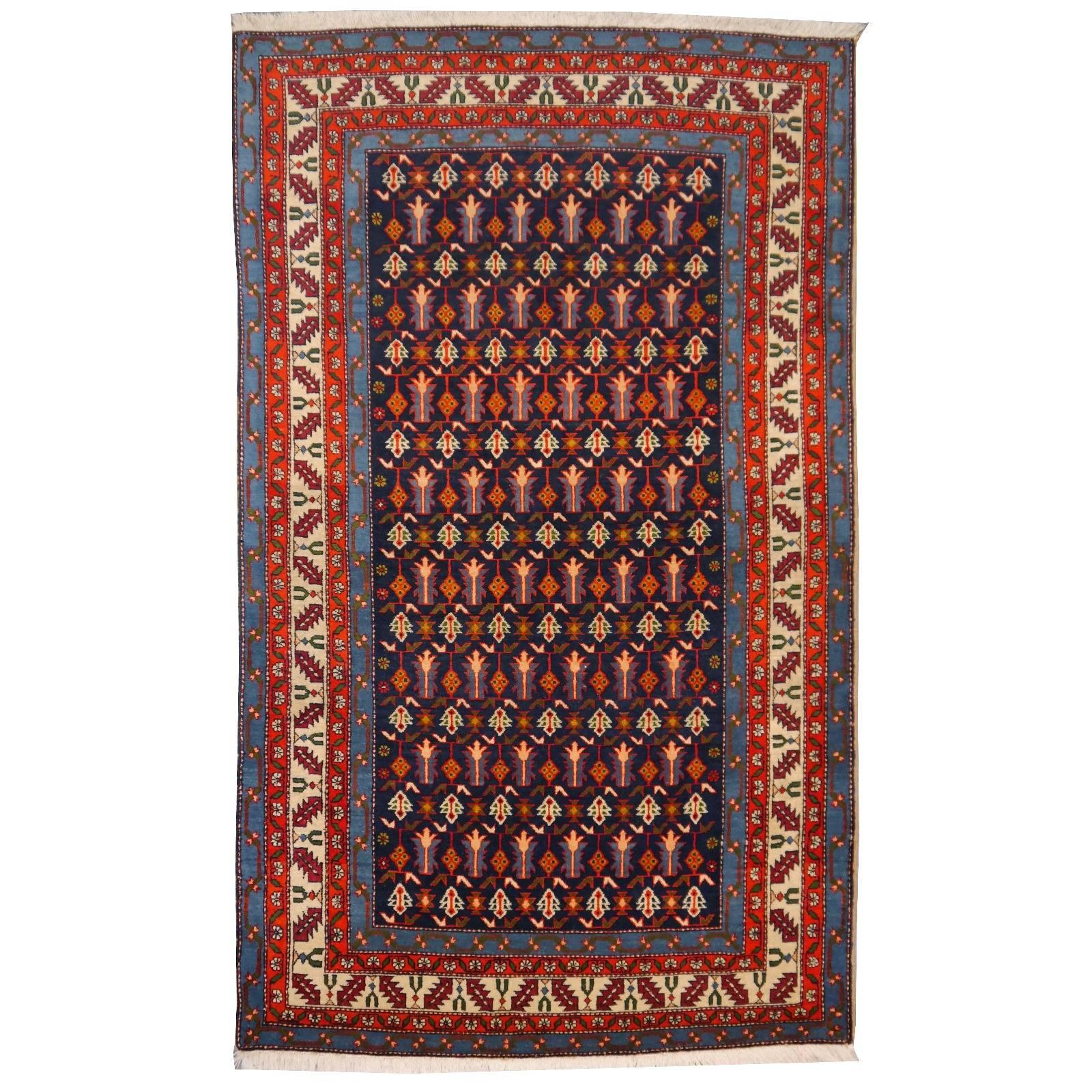 Shirvan Vintage Rug Azerbeijan Blue Beige Orange Purple Midcentury