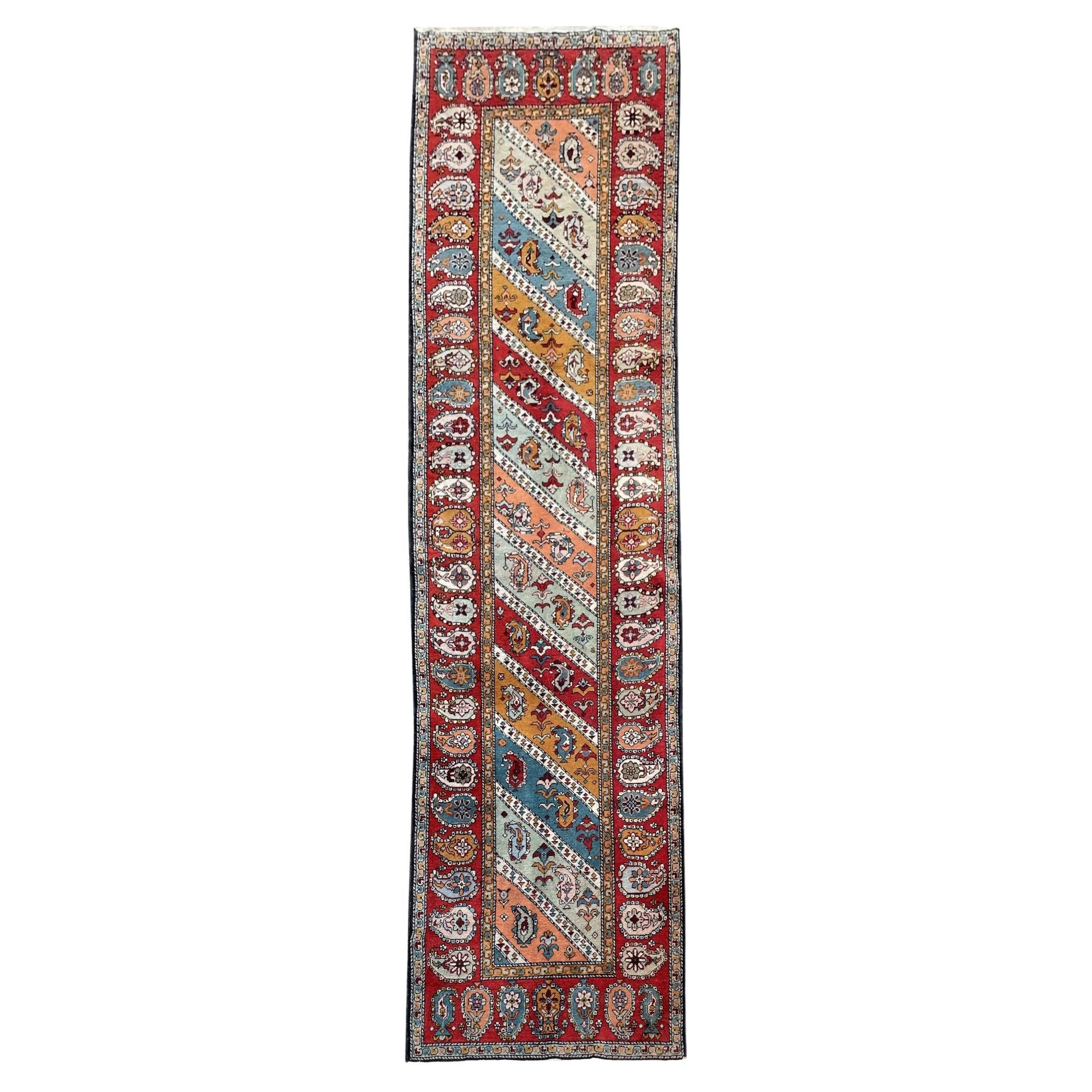 Shirvan Vintage Rug Azerbeijan Blue Beige Orange Purple Midcentury Gendje Design For Sale