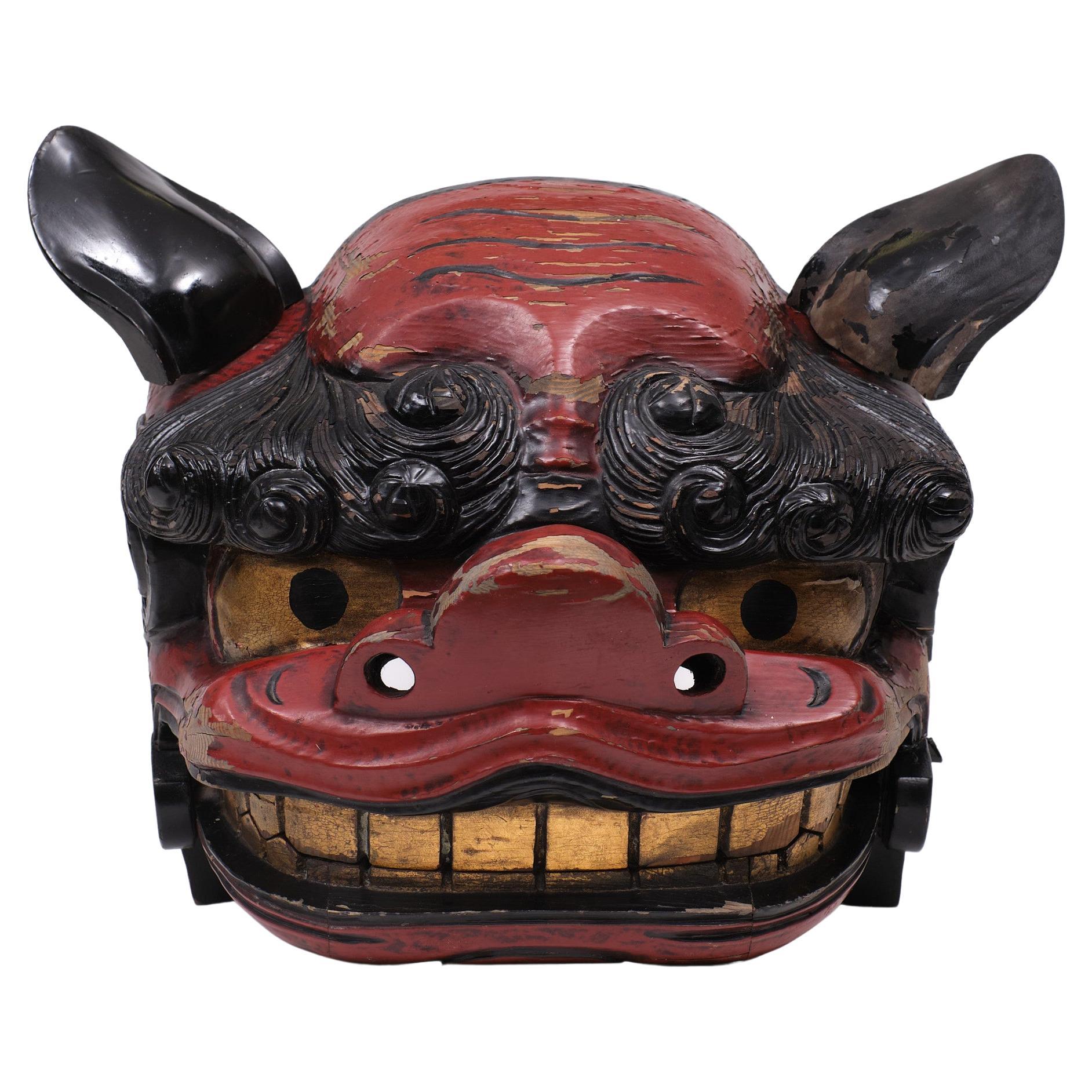 Very nice highly decorative Shishi face Mask Japan 1940s ,some paint losses .
hand carved.