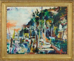 Sausalito Harbor Sailboats, MidCentury Abstract Expressionist Bay Area Seascape 