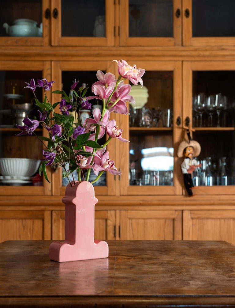 Late 19th Century Pink Glazed Ceramic Shiva Flower Vase by Ettore Sottsass.  In New Condition For Sale In Barcelona, ES