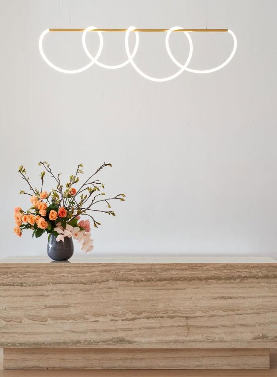 Unique Loop Linear Contemporary Brass Suspension Light by Morghen Studio For Sale 1