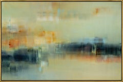 "Chase to the River" Peinture abstraite contemporaine encadrée à l'huile sur toile