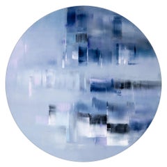 « La vie à venir... » Abstrait circulaire avec des teintes Tranquil bleues et blanches