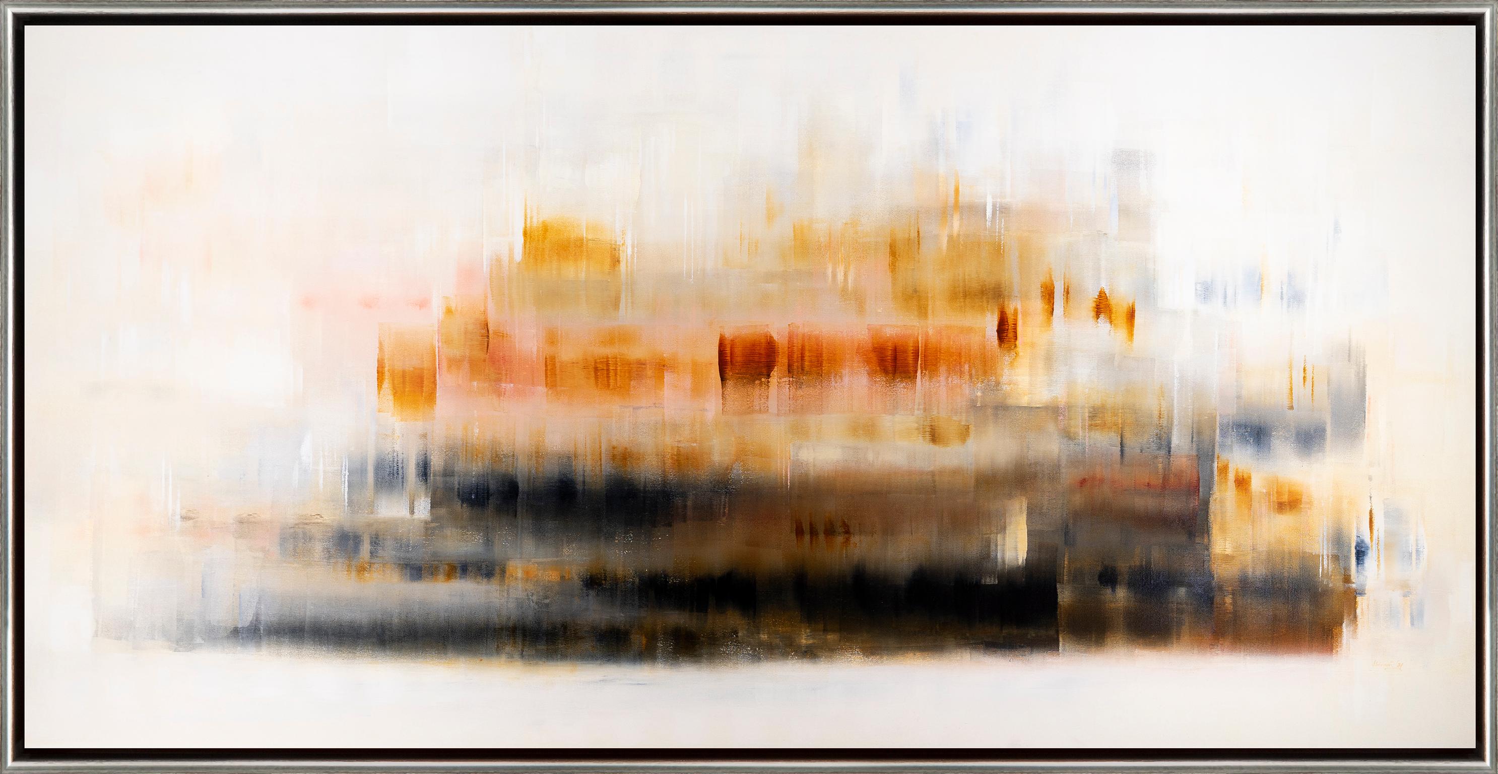 Shivani Dugar Abstract Painting - "Spring Winds" Large Horizontal Abstract Oil on Canvas Framed Painting