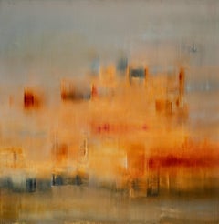 "Tales by the Fire" Luminous Abstract in Warm Neutrals with Movement & Texture
