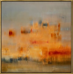 "Tales by the Fire" Luminous Abstract in Warm Neutrals with Movement & Texture