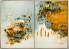 "Tomorrow at Five III" Contemporary Abstract Diptych Framed Oil on Canvas