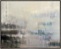 "Twilight Tides" Contemporary Abstract Cool Tones Framed Oil on Canvas Painting