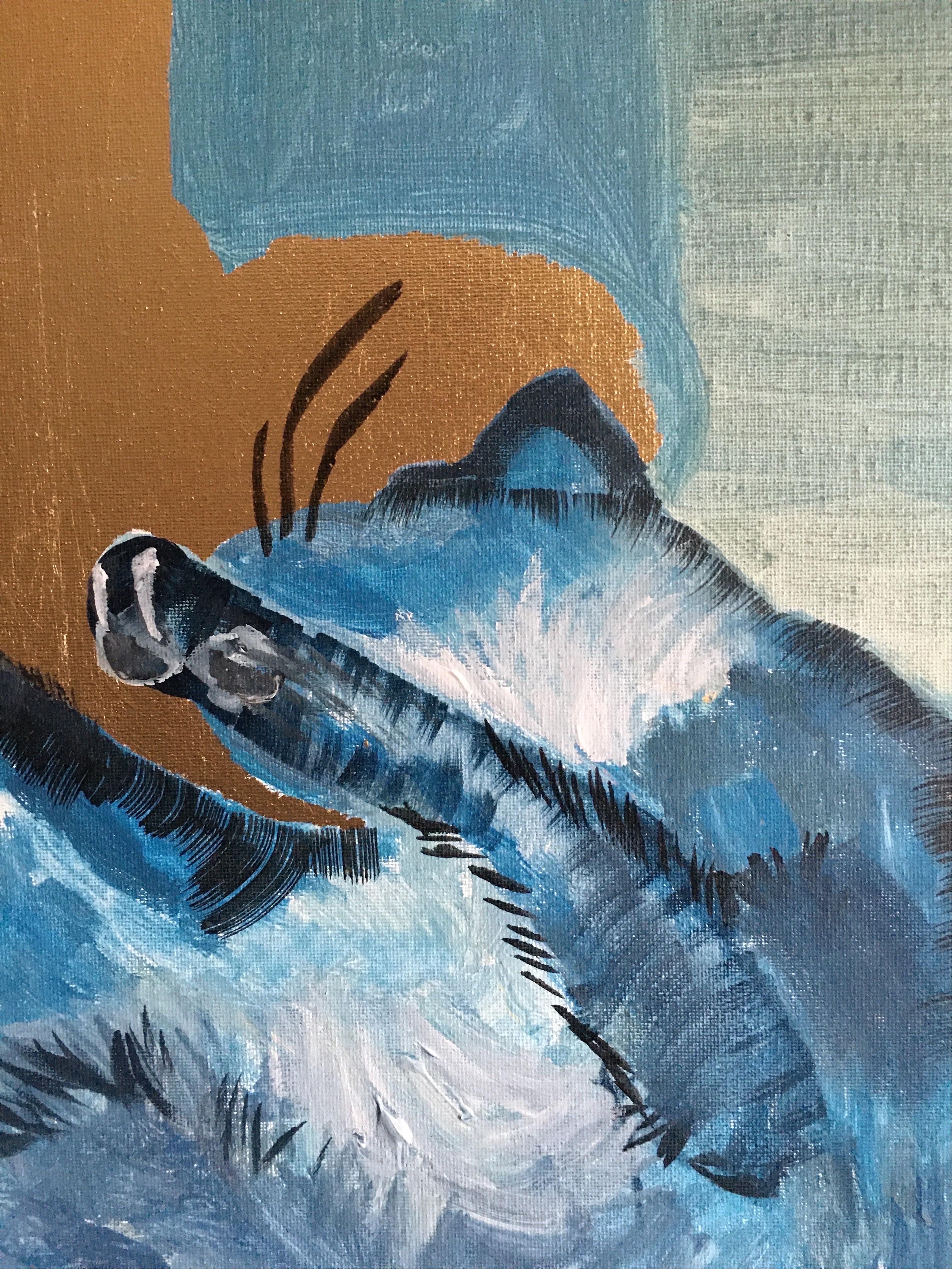 Original-Primary Blue-Cat-Expression-Goldblatt-UK ausgezeichneter Künstler (Abstrakter Expressionismus), Painting, von Shizico Yi
