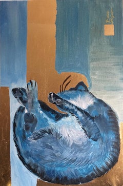 Original-Primary Blue-Cat-Expression-Gold Leaf-UK Awarded Artist
