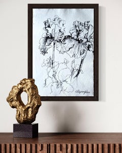 Benton Irises, UK award artist, Original, ink on handmade paper, rare, sensual. 