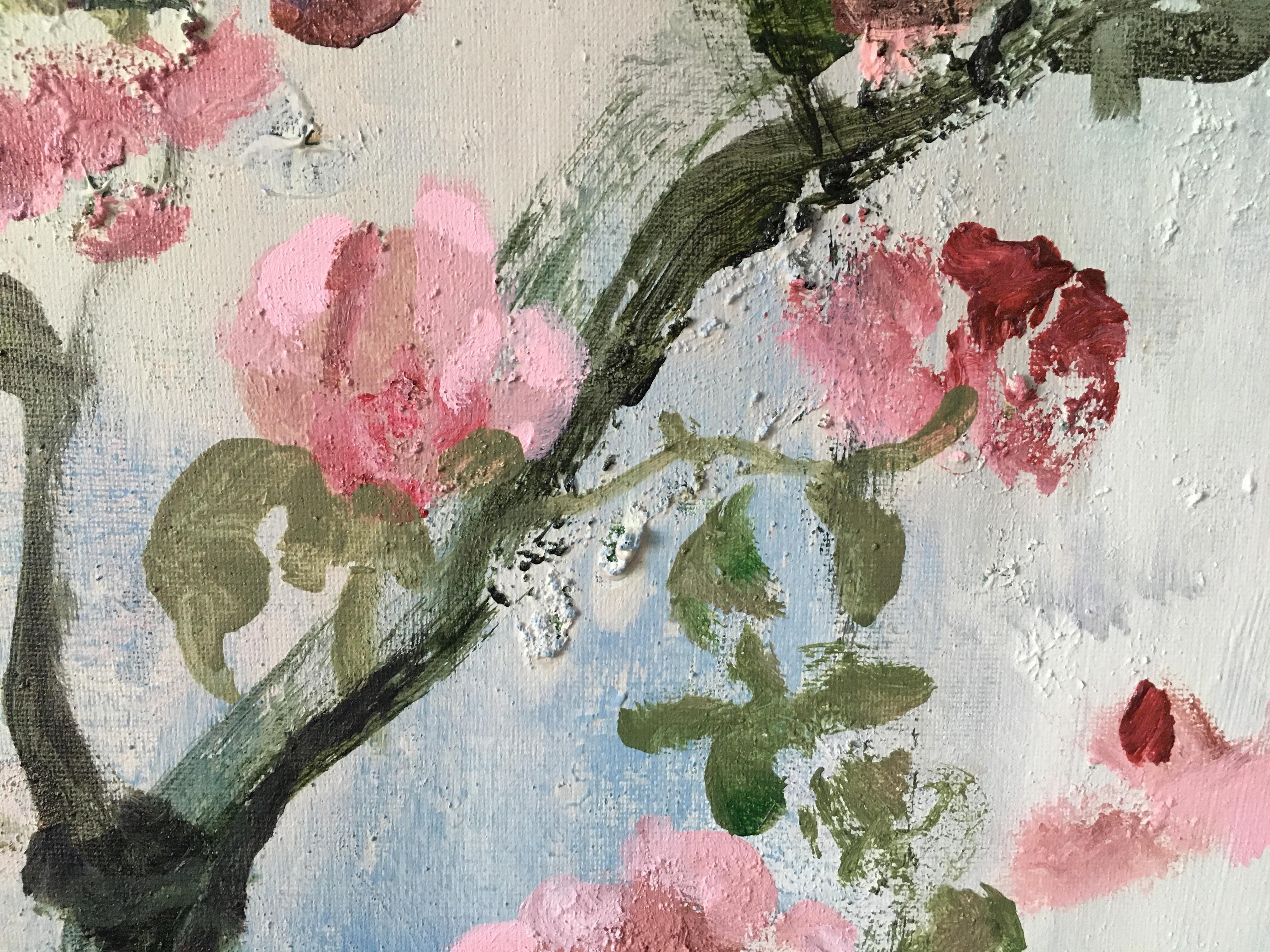 Do Not Go Gentle Into that Good Night, olio originale dell'artista premiato nel Regno Unito - Summer Roses in vendita 5