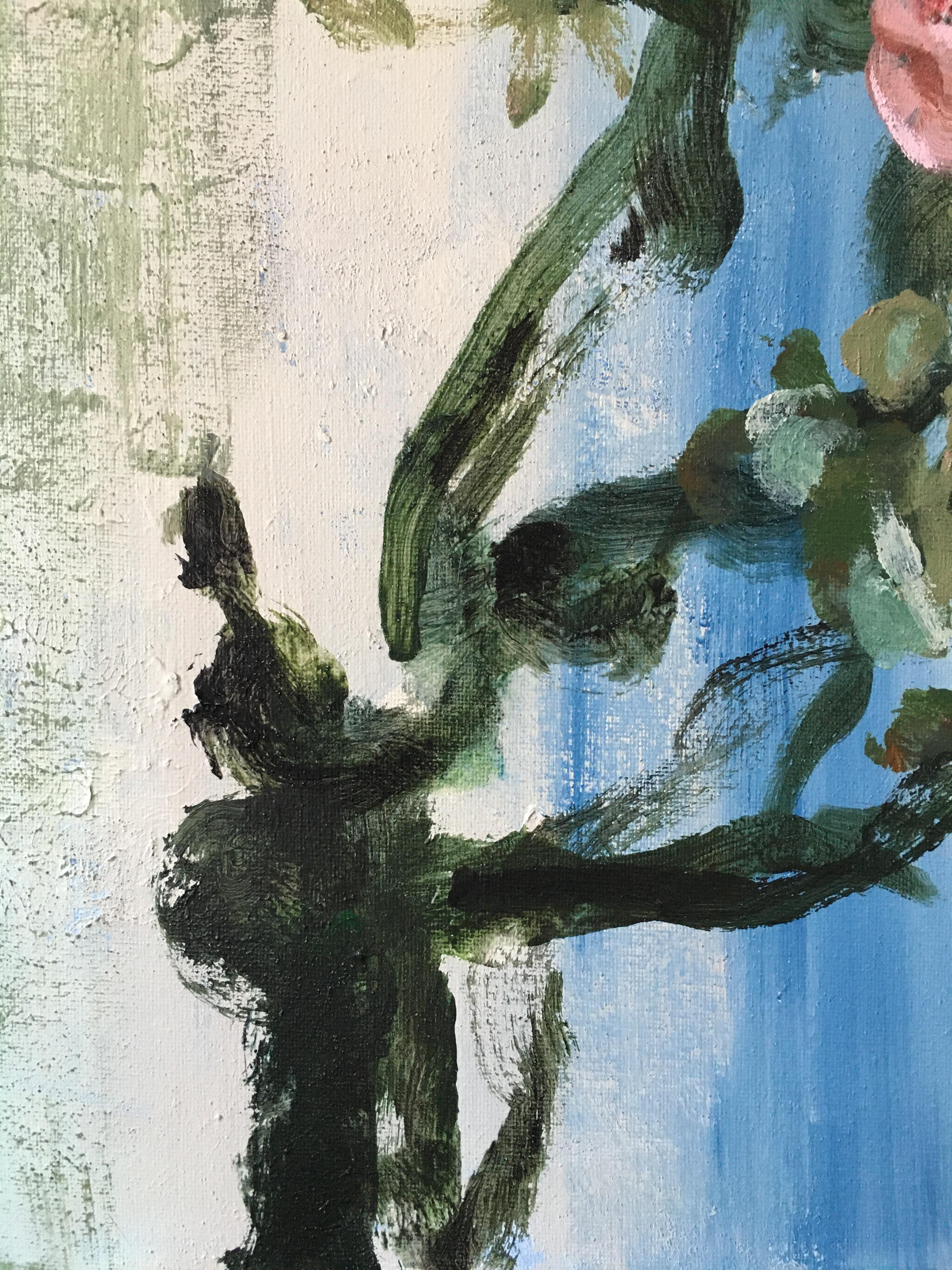 Do Not Go Gentle Into that Good Night, olio originale dell'artista premiato nel Regno Unito - Summer Roses in vendita 4