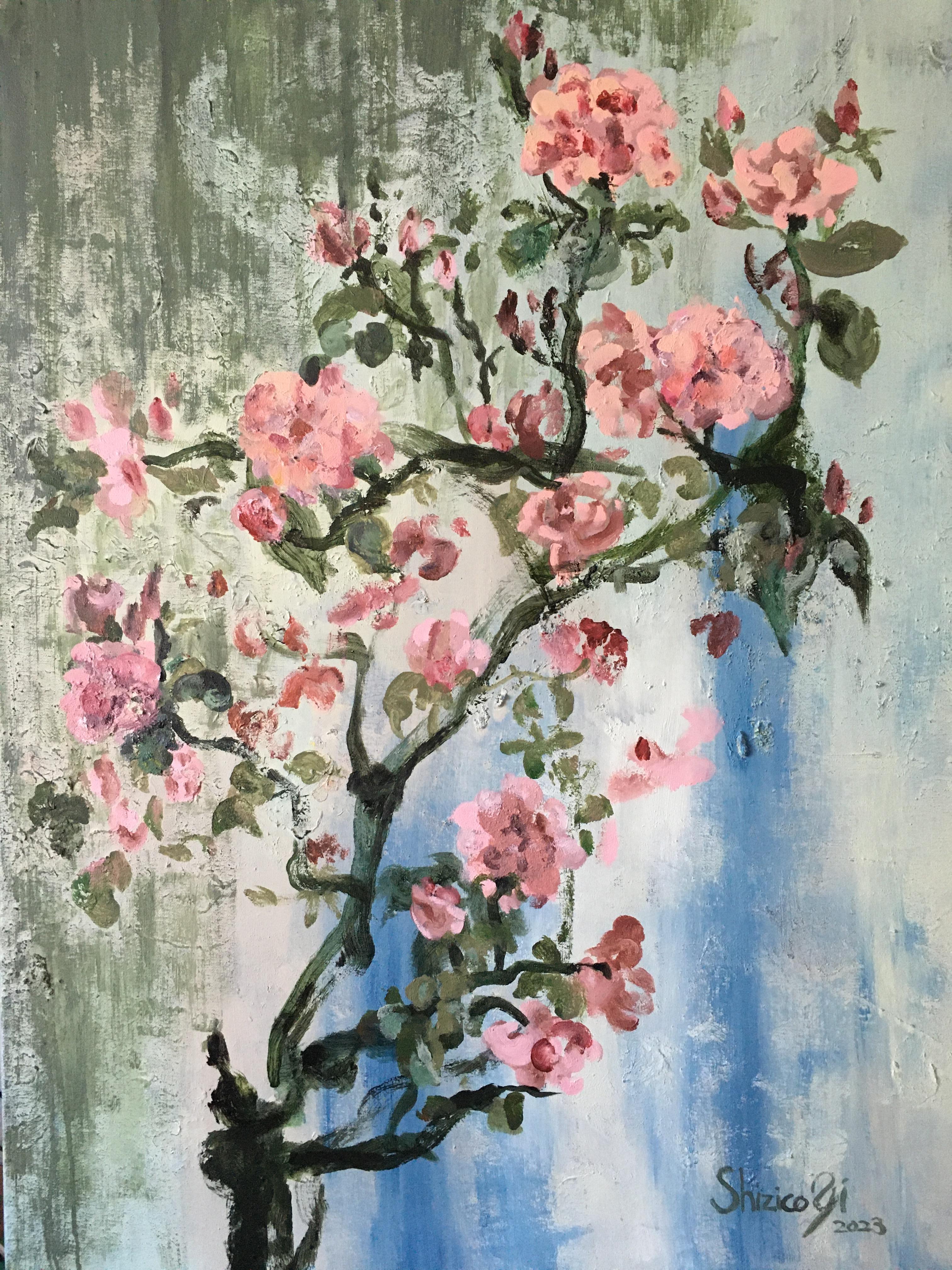 Shizico Yi Landscape Painting - Do Not Go Gentle Into that Good Night, original oil-UK award artist-Summer Roses