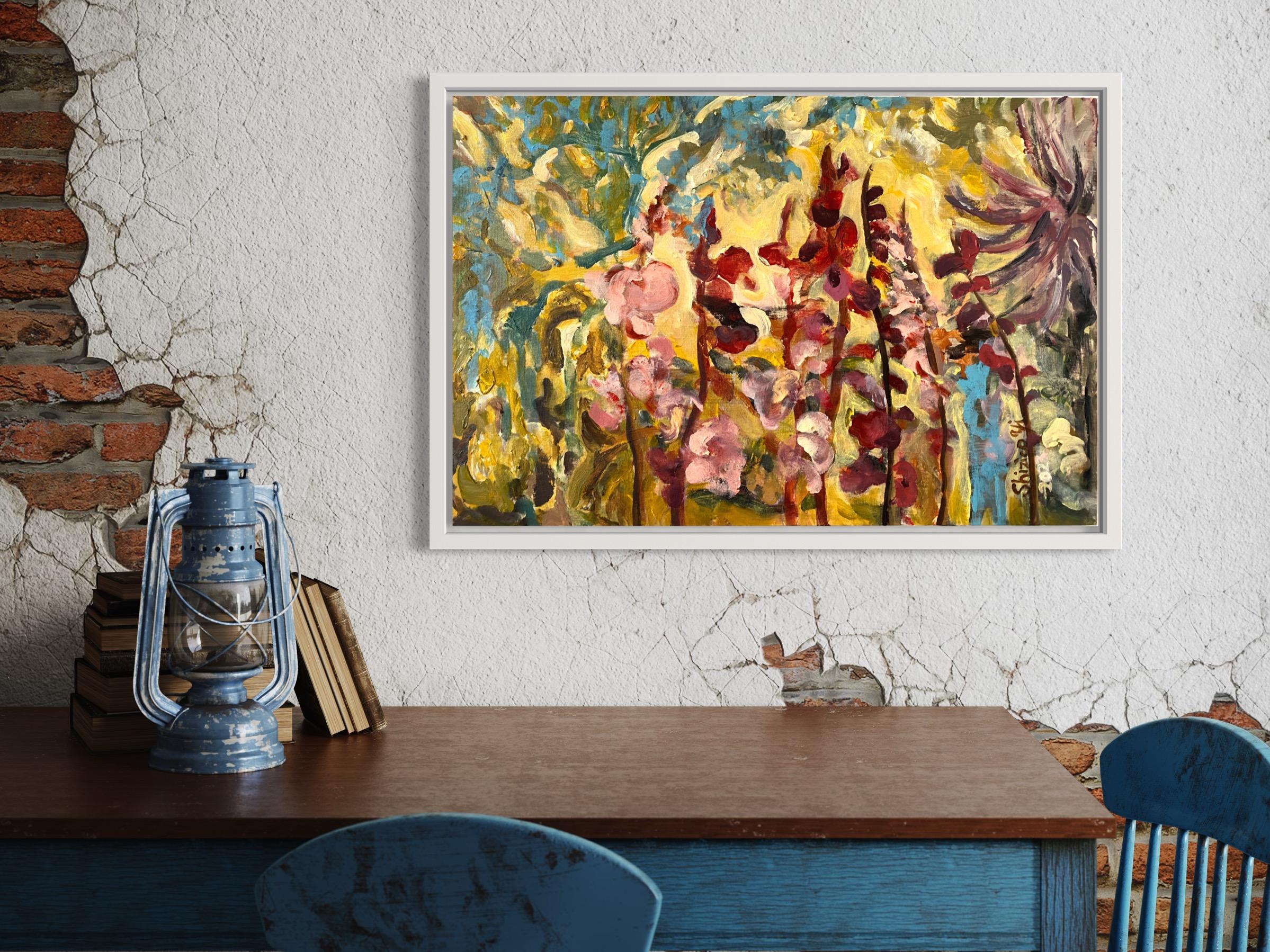 Gladiolus Glorious -Sunlit Series-Expressionist-Cottage Garden-UK Awarded Artist - Painting by Shizico Yi