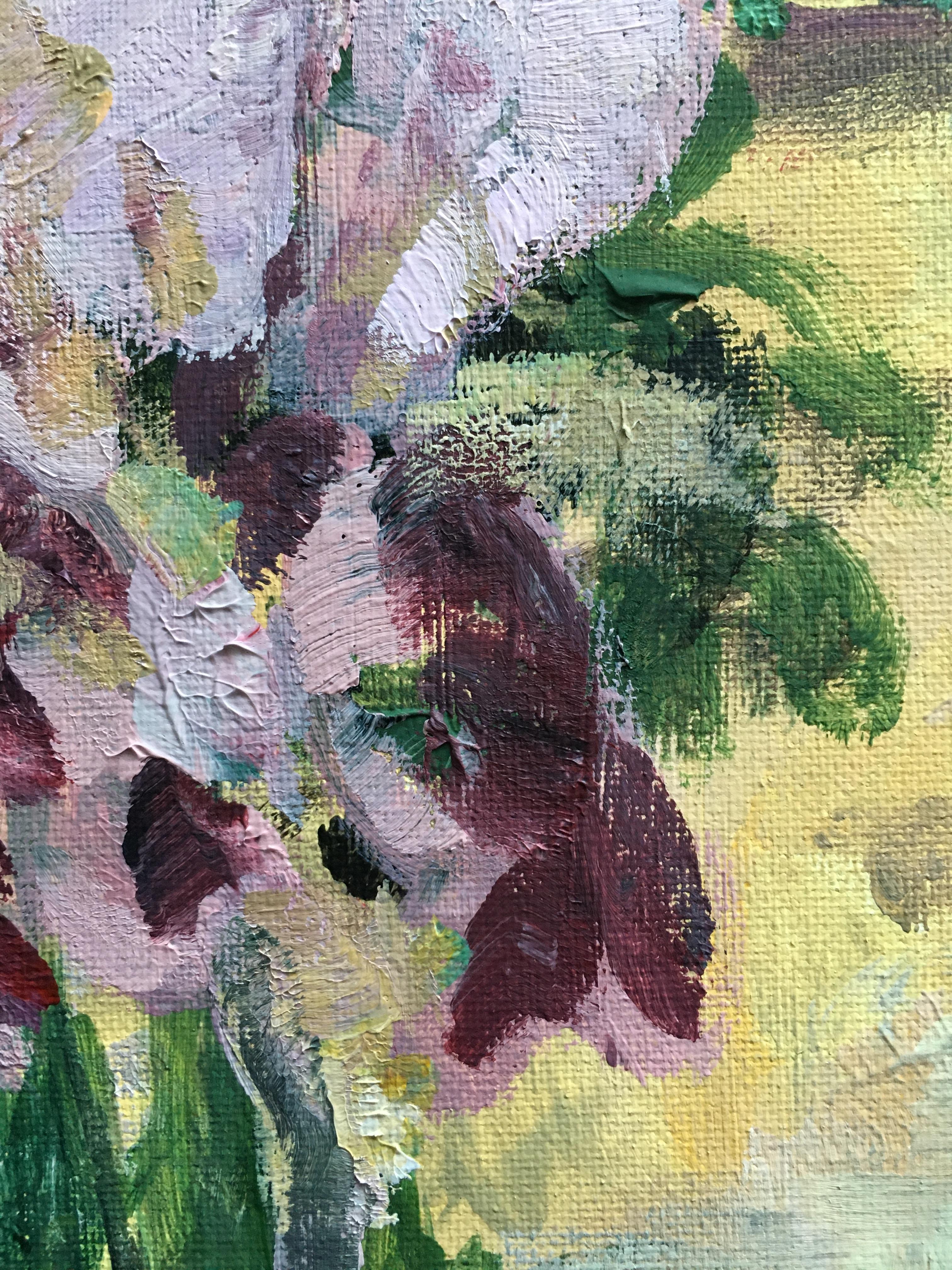 Golden Period-Benton Irises, Artist Proof#1/3, hand paint, expression, UK Artist - Expressionist Painting by Shizico Yi