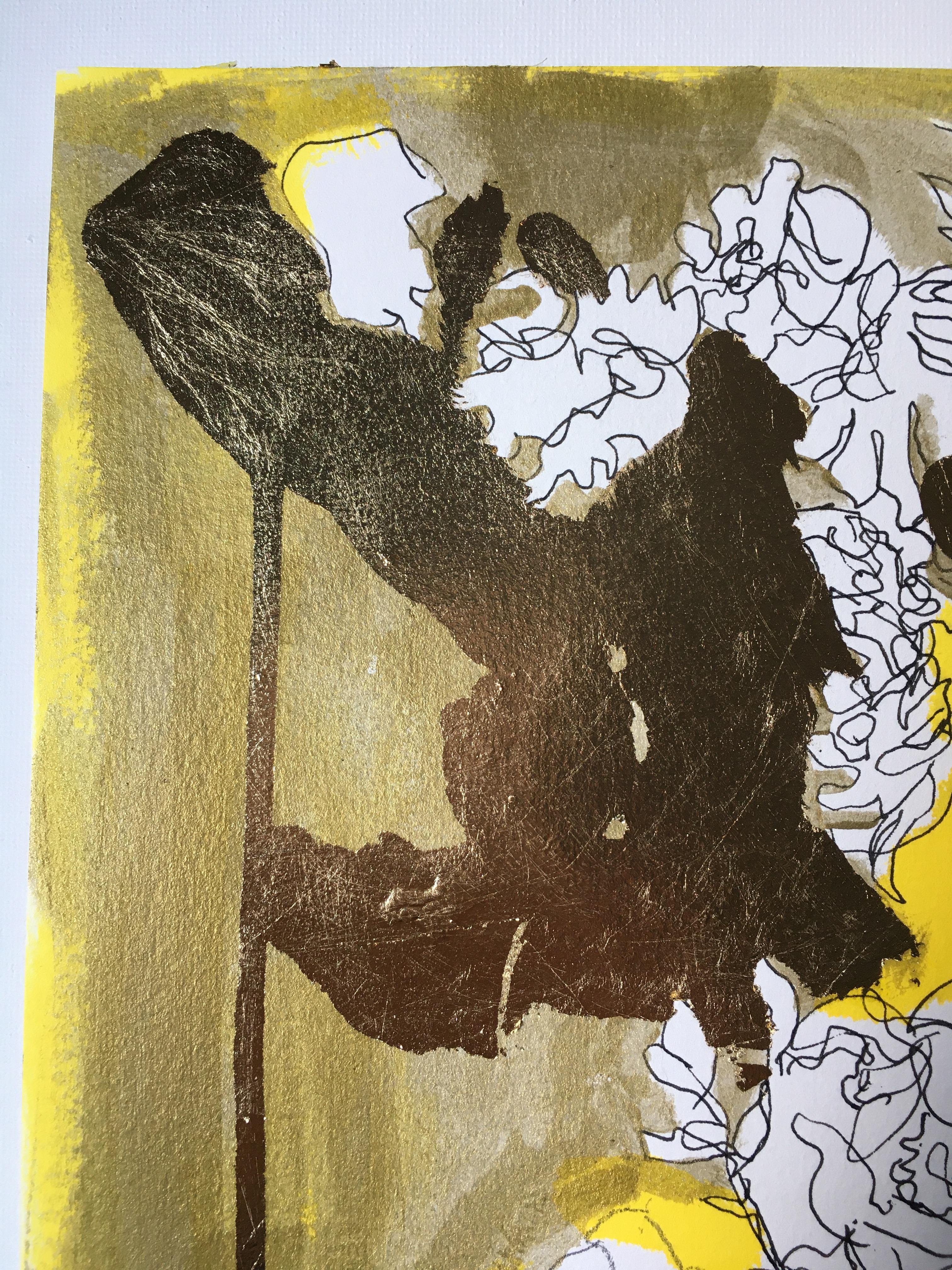 Original-Golden Summer-Sunlit roses-UK Awarded Artist-oro y tinta sobre papel-raro 1