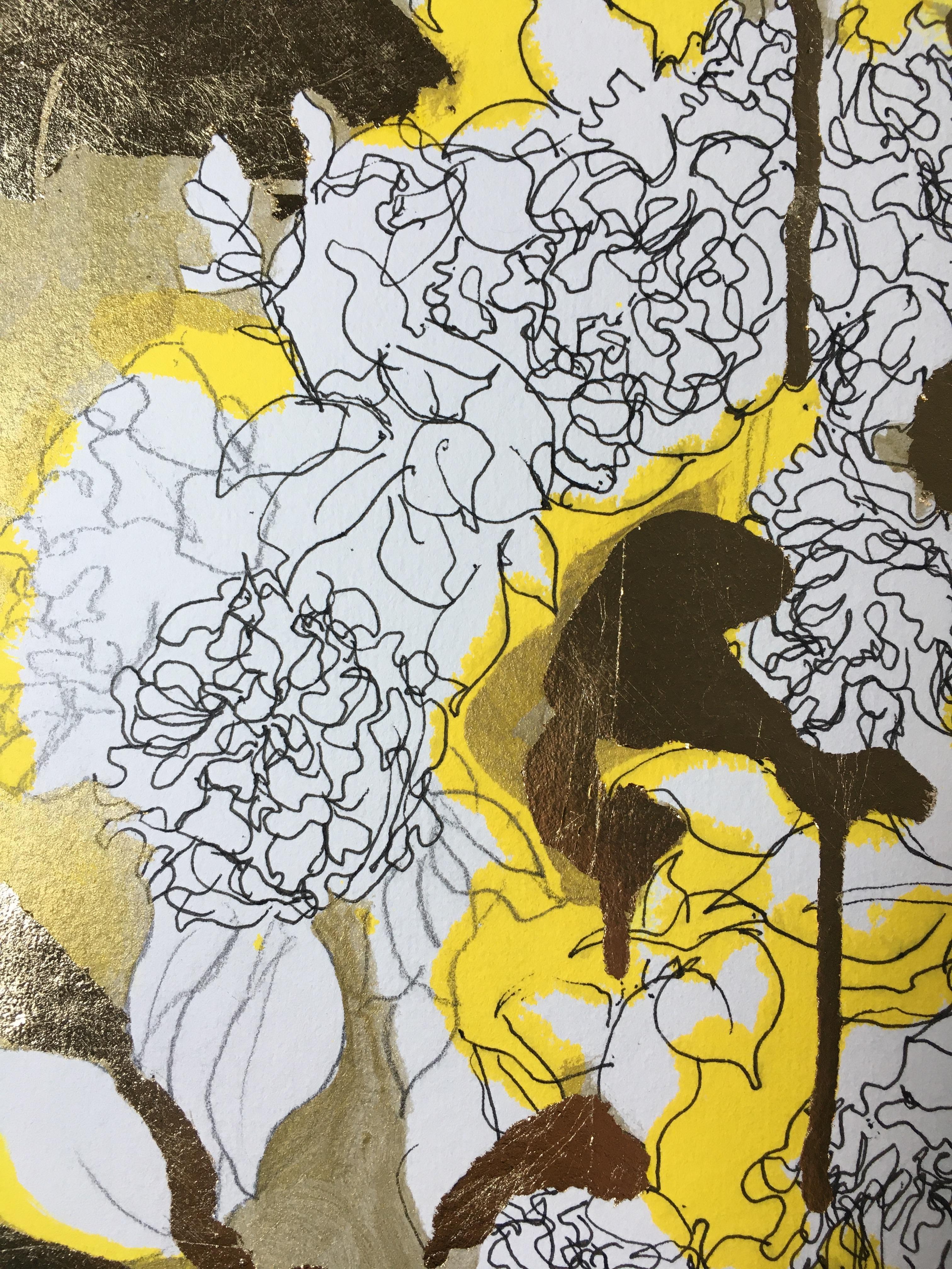 Original-Golden Summer-Sunlit roses-UK Awarded Artist-oro y tinta sobre papel-raro 3