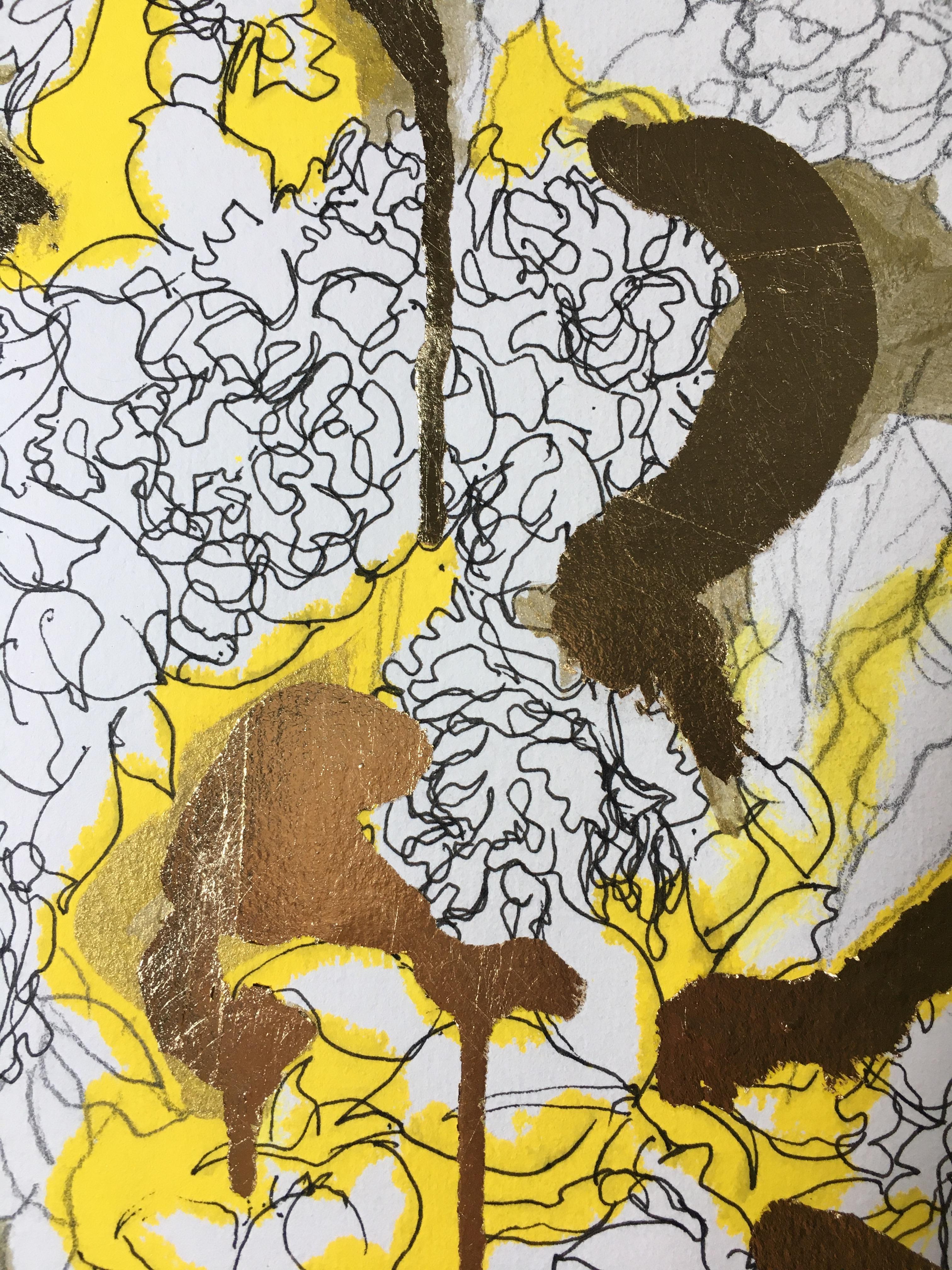 Original-Golden Summer-Sunlit roses-UK Awarded Artist-oro y tinta sobre papel-raro 6