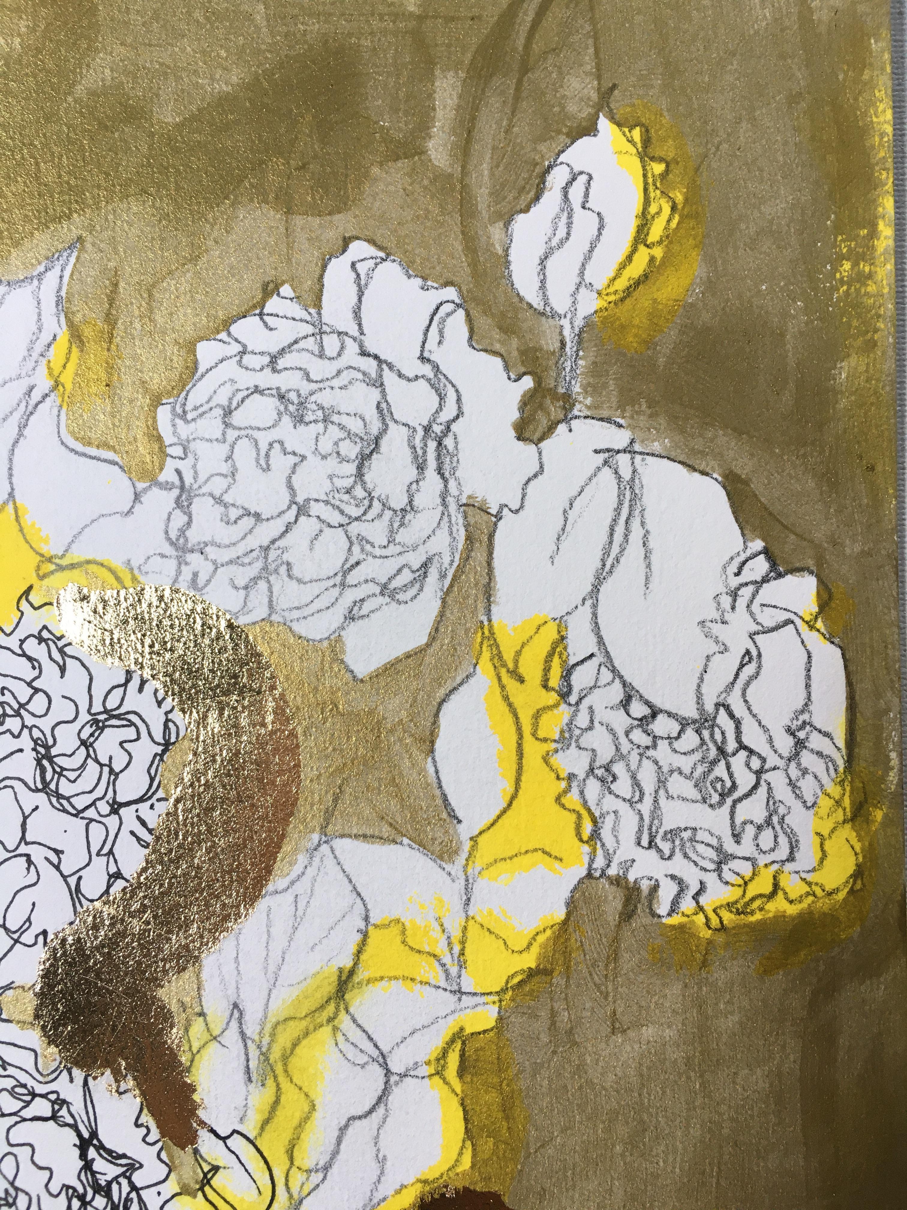 Original-Golden Summer-Sunlit roses-UK Awarded Artist-oro y tinta sobre papel-raro 7