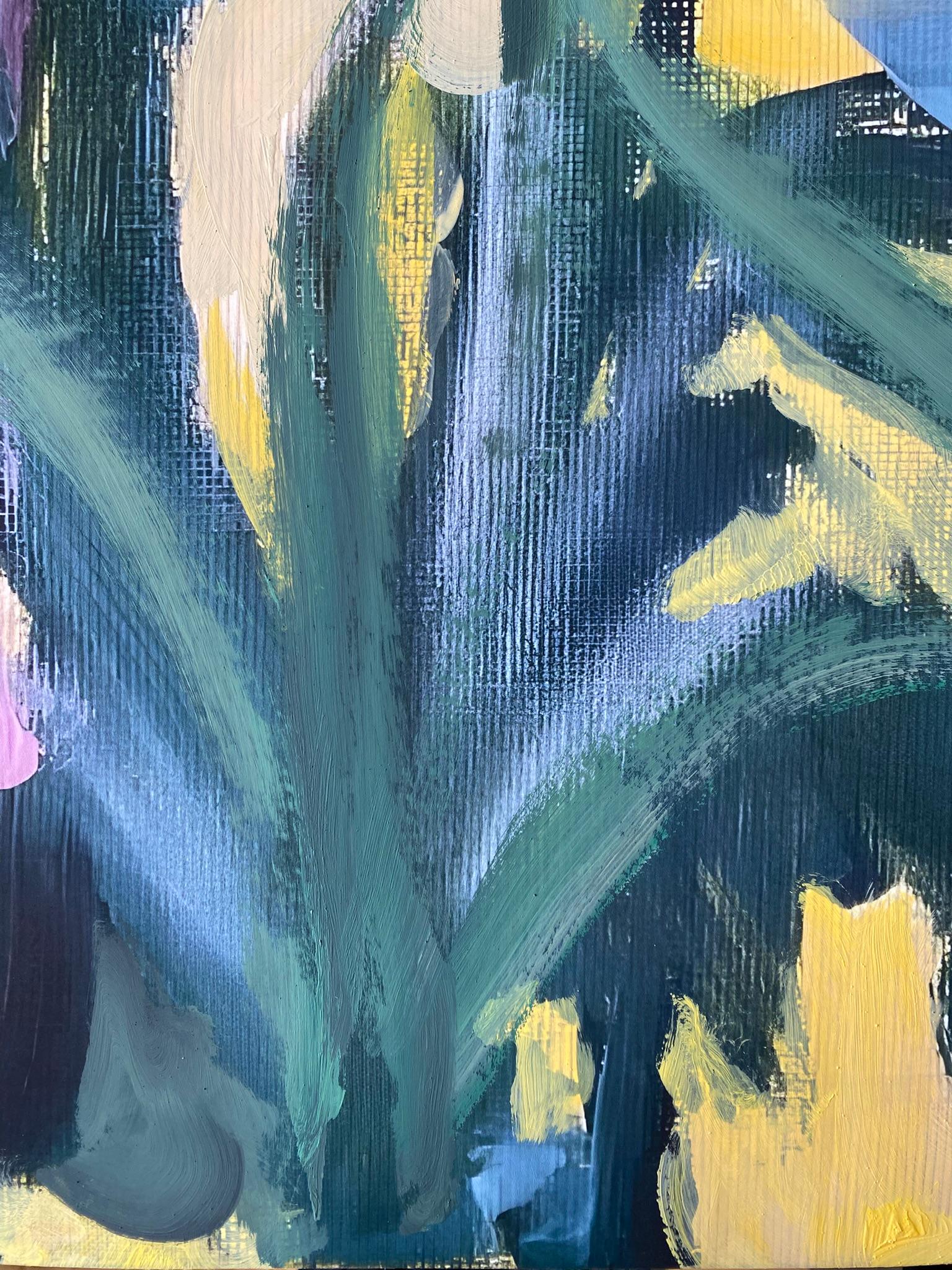 Prova d'artista dipinta a mano #1 -Gladiolus Summer Bloom-Artista britannico premiato - Abstract Painting Grigio di Shizico Yi