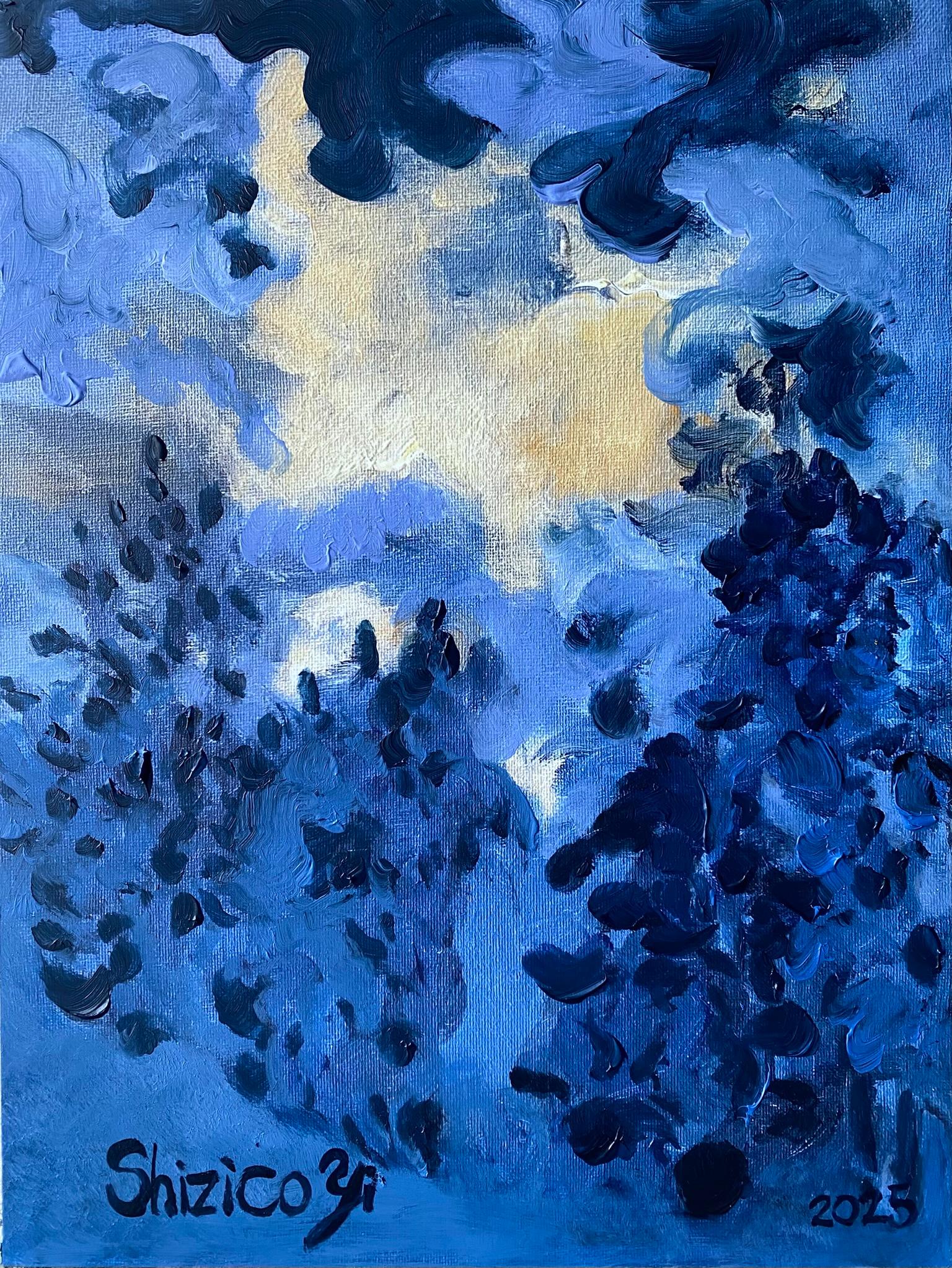 Landscape Painting Shizico Yi - Peint à la main, édition limitée à 10 exemplaires - Sunset Song - Bleu - Artistique britannique primé - sur aluminium