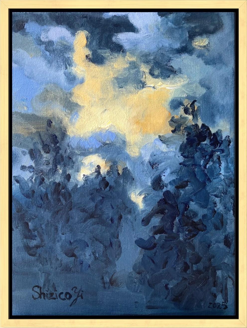 Shizico Yi Abstract Painting - Hand Painted One of One Artist
s Proof-Sunset Song Blue -British Awarded Artist