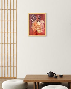 Hand Painted one off Proof-Jardin d'Automne-British Awarded Artist-Dahlia in Red