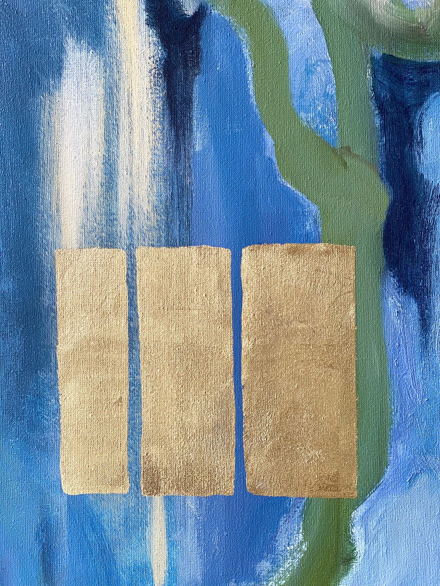 Having a Cigarette among Pink and Blue-pure 18K Gold Leaf-British Awarded Artist For Sale 7