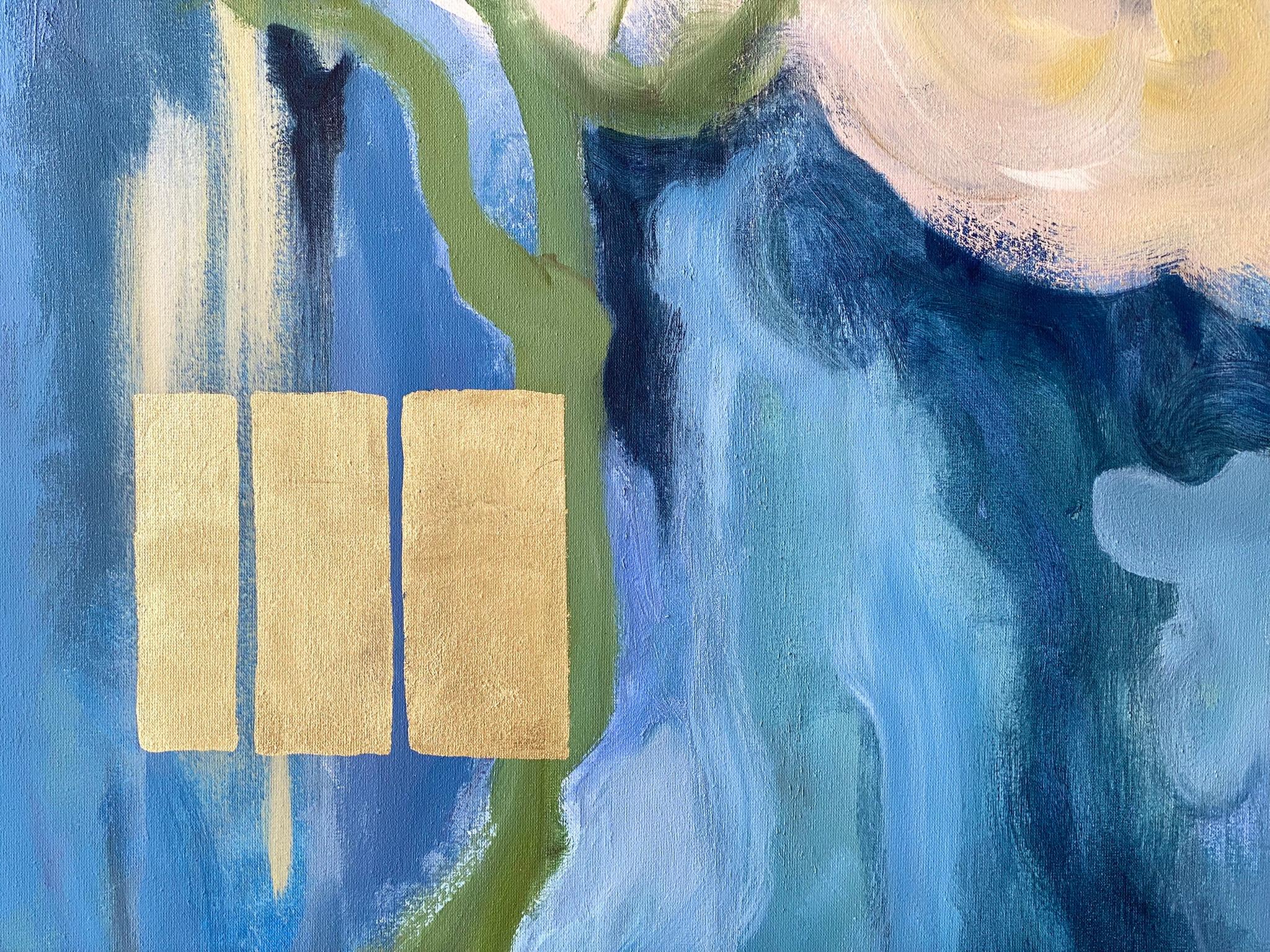 Having a Cigarette among Pink and Blue-pure 18K Gold Leaf-British Awarded Artist For Sale 13