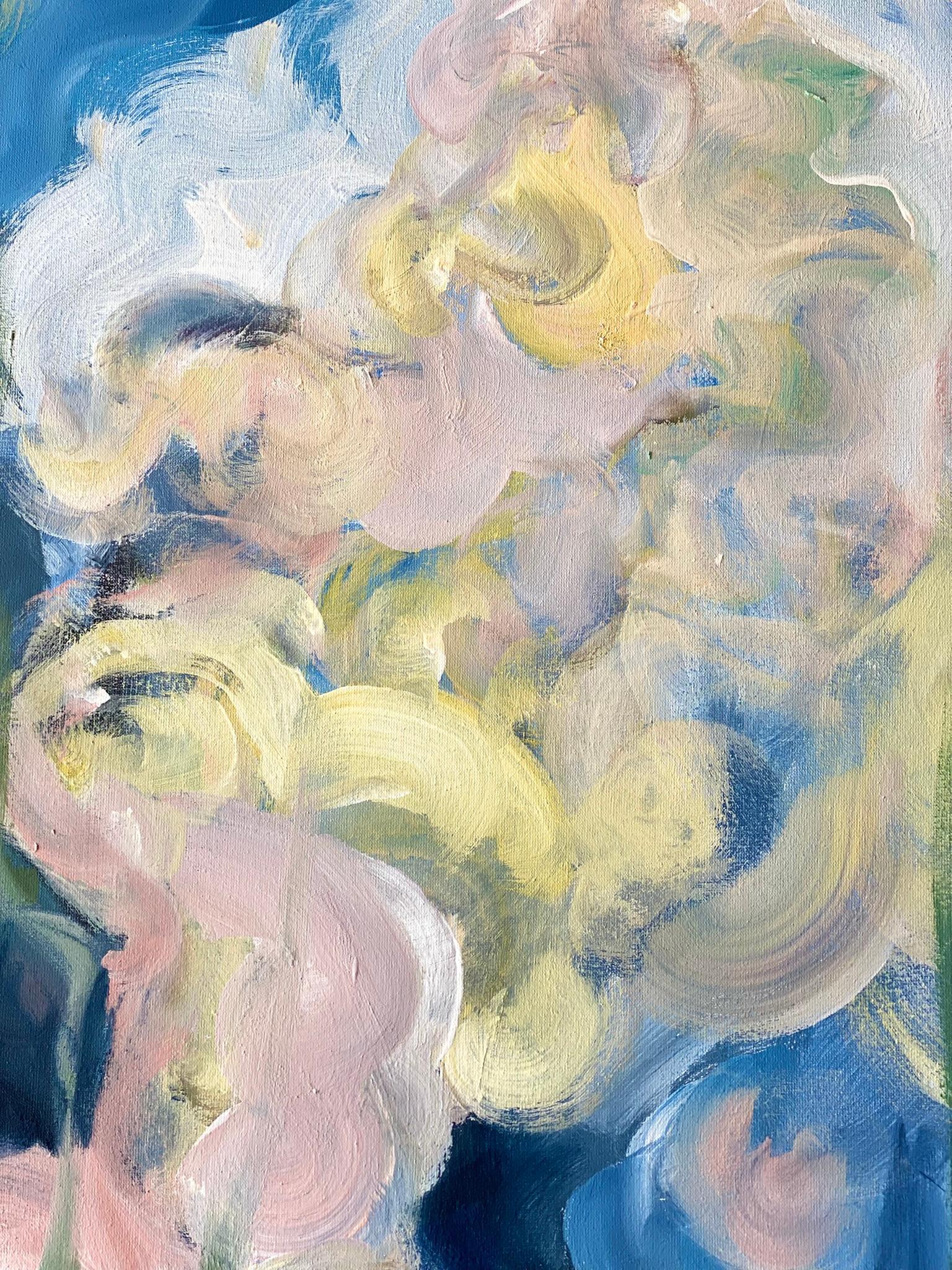 Having a Cigarette among Pink and Blue-pure 18K Gold Leaf-British Awarded Artist - Abstract Expressionist Painting by Shizico Yi