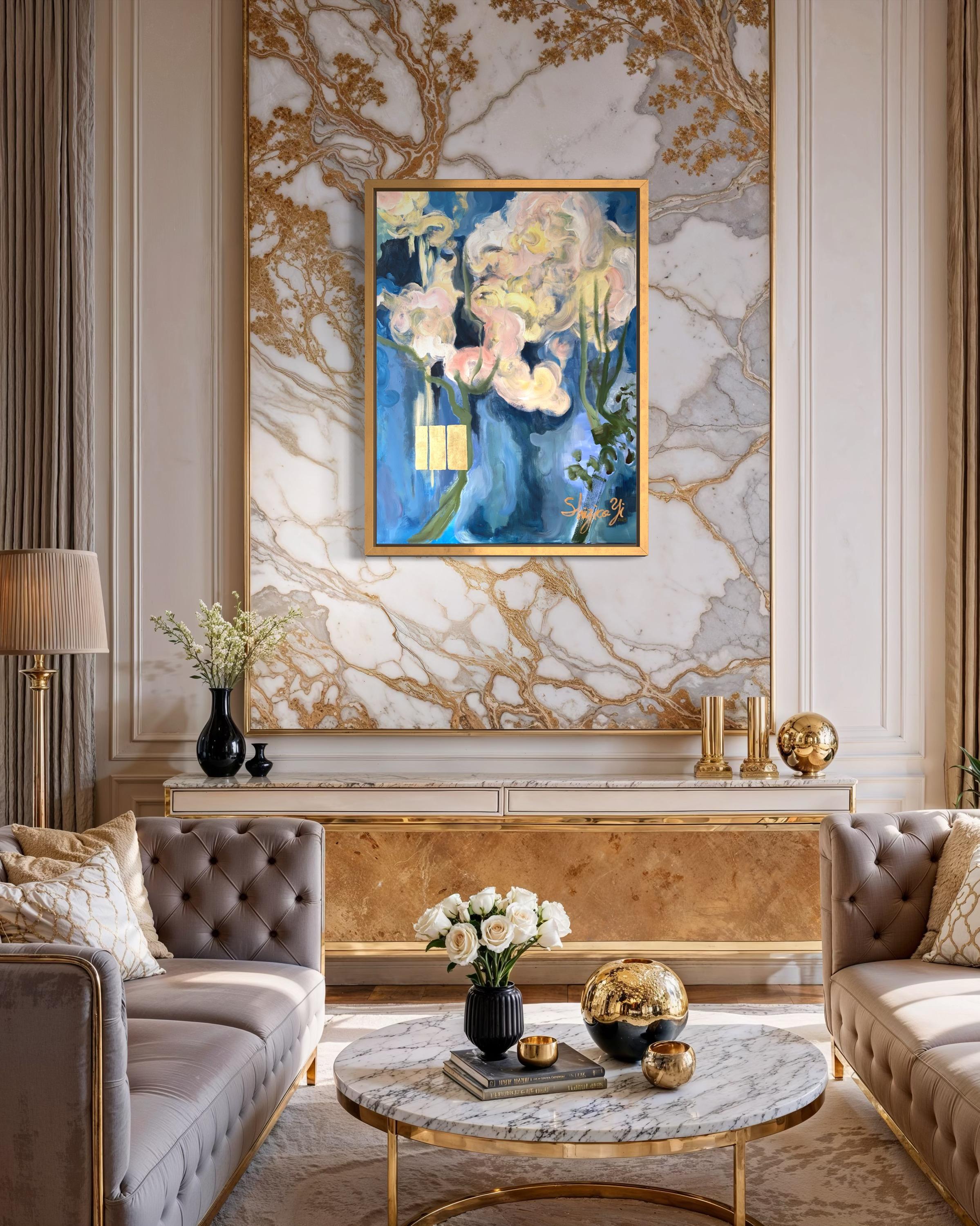 Eine Zigarette zwischen Rosa und Blau - 18K Blattgold - Britisch ausgezeichneter Künstler – Painting von Shizico Yi