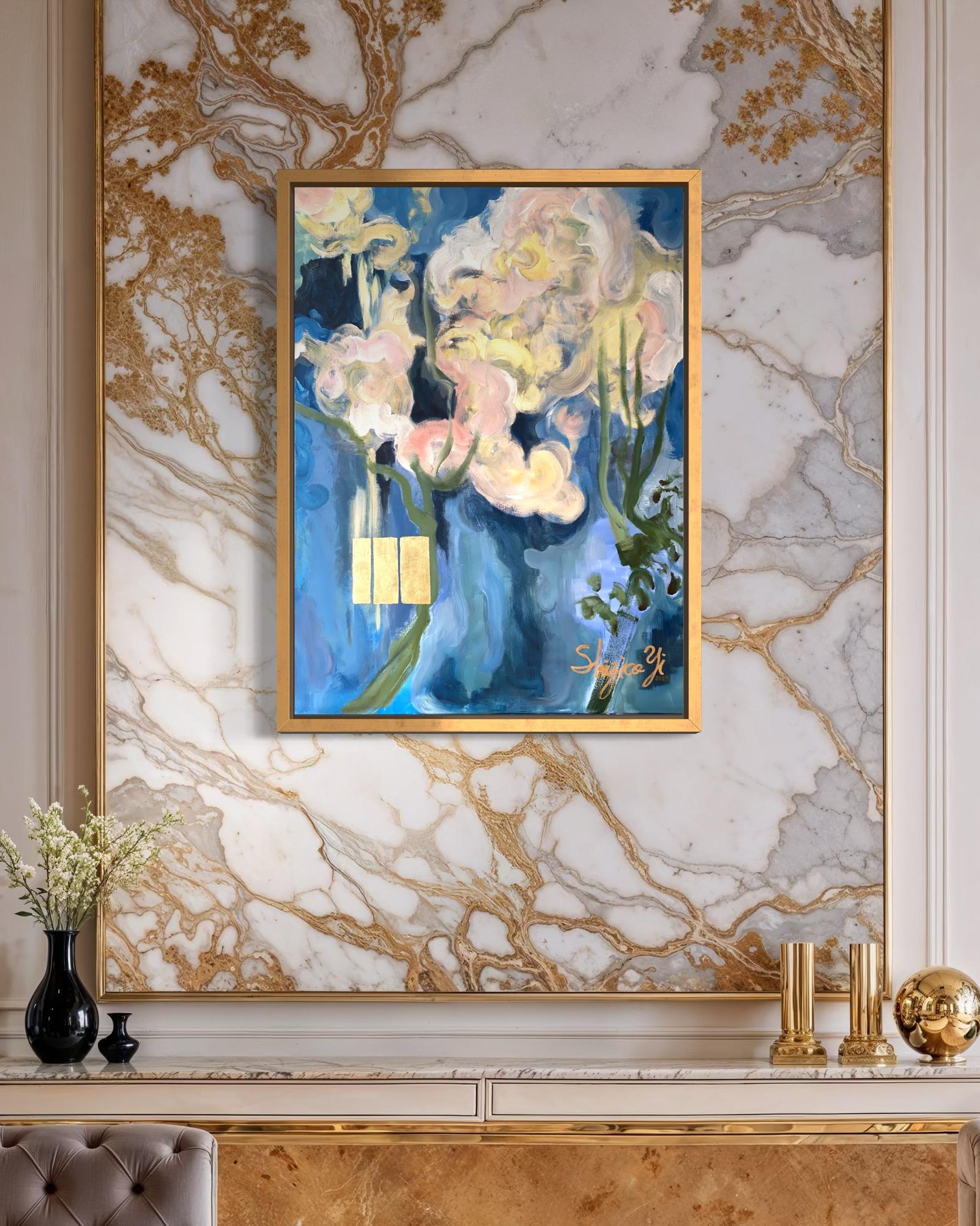 Dieses originale Pleinair-Ölgemälde fängt einen ergreifenden Moment in Shizicos Garten ein, wo 130 Jahre alte Linden am Eingang Wache stehen. Das Werk ist auch eine persönliche Hommage an ihren verstorbenen Partner, der oft in der Gartenecke