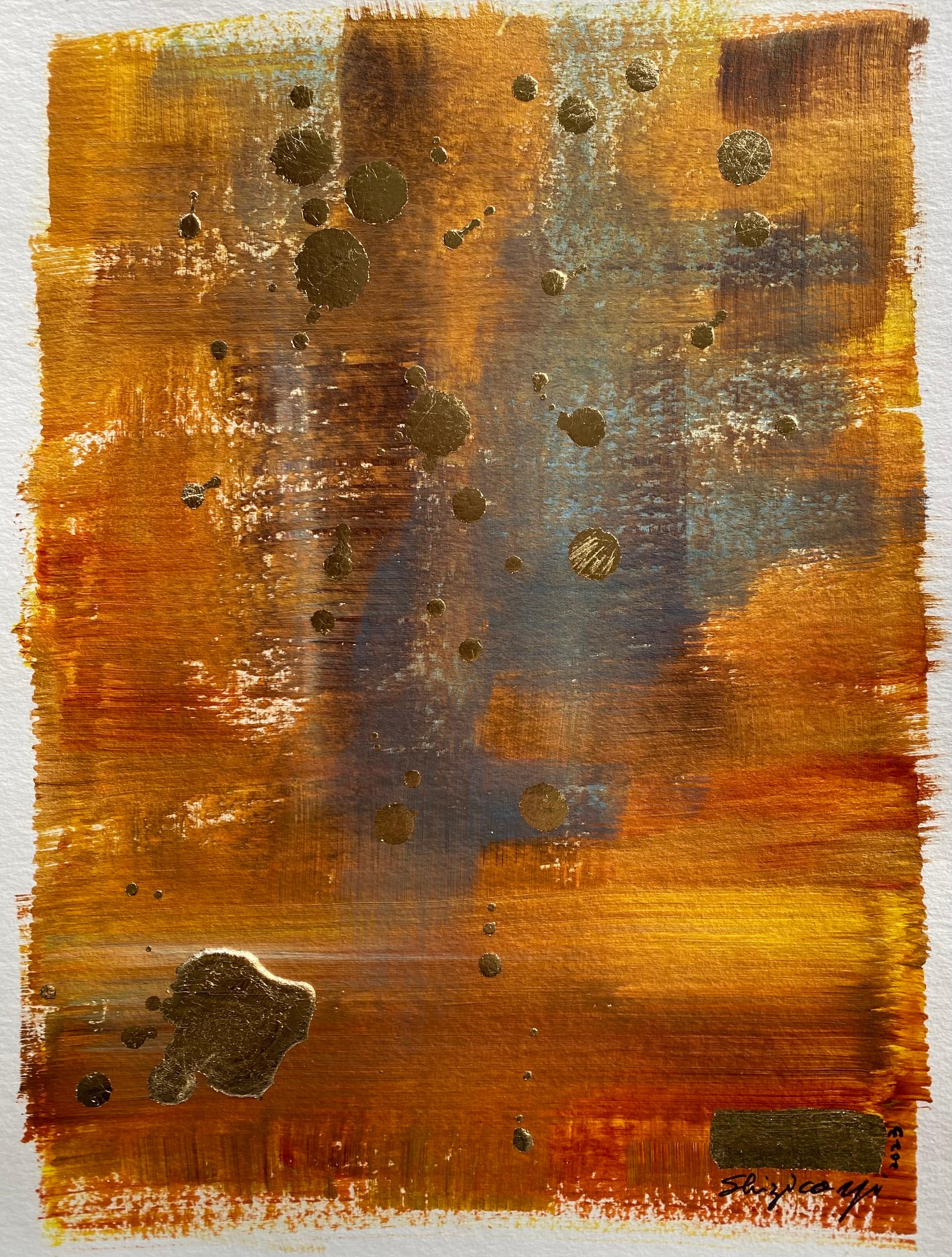 Original-Across the Universe-abstract-gold leaf-UK Awarded Artist-Work on paper 11