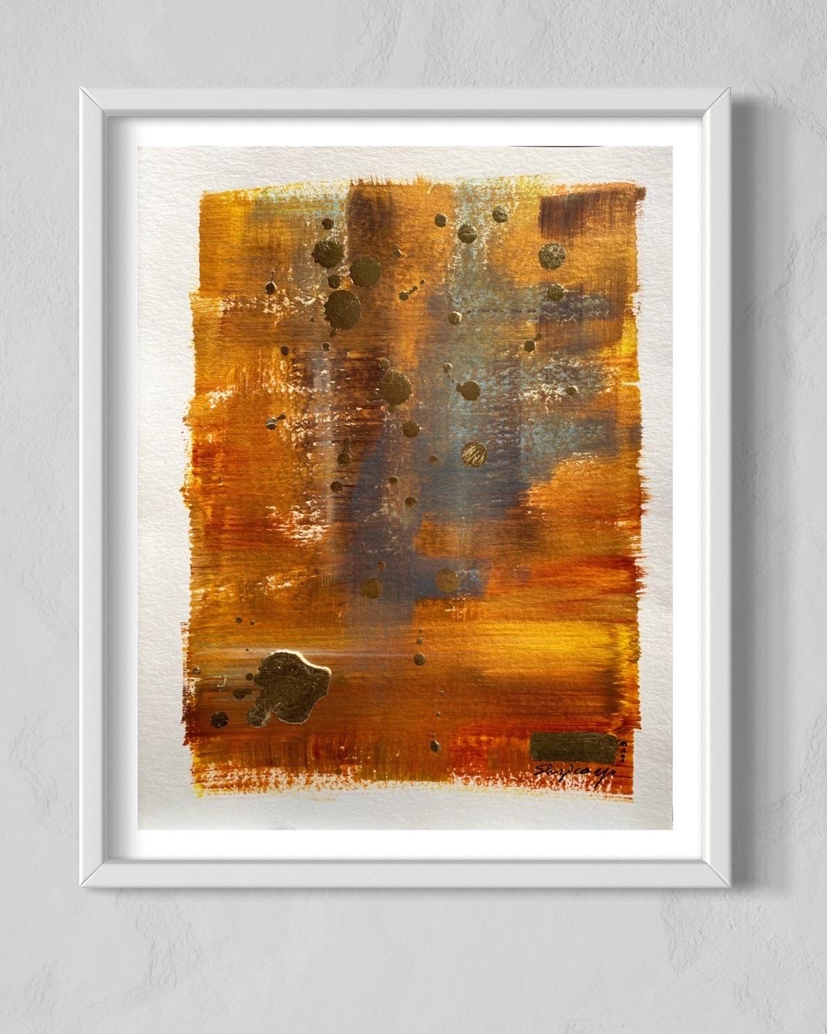 Original-Across the Universe-abstract-gold leaf-UK Awarded Artist-Work on paper - Abstract Painting by Shizico Yi