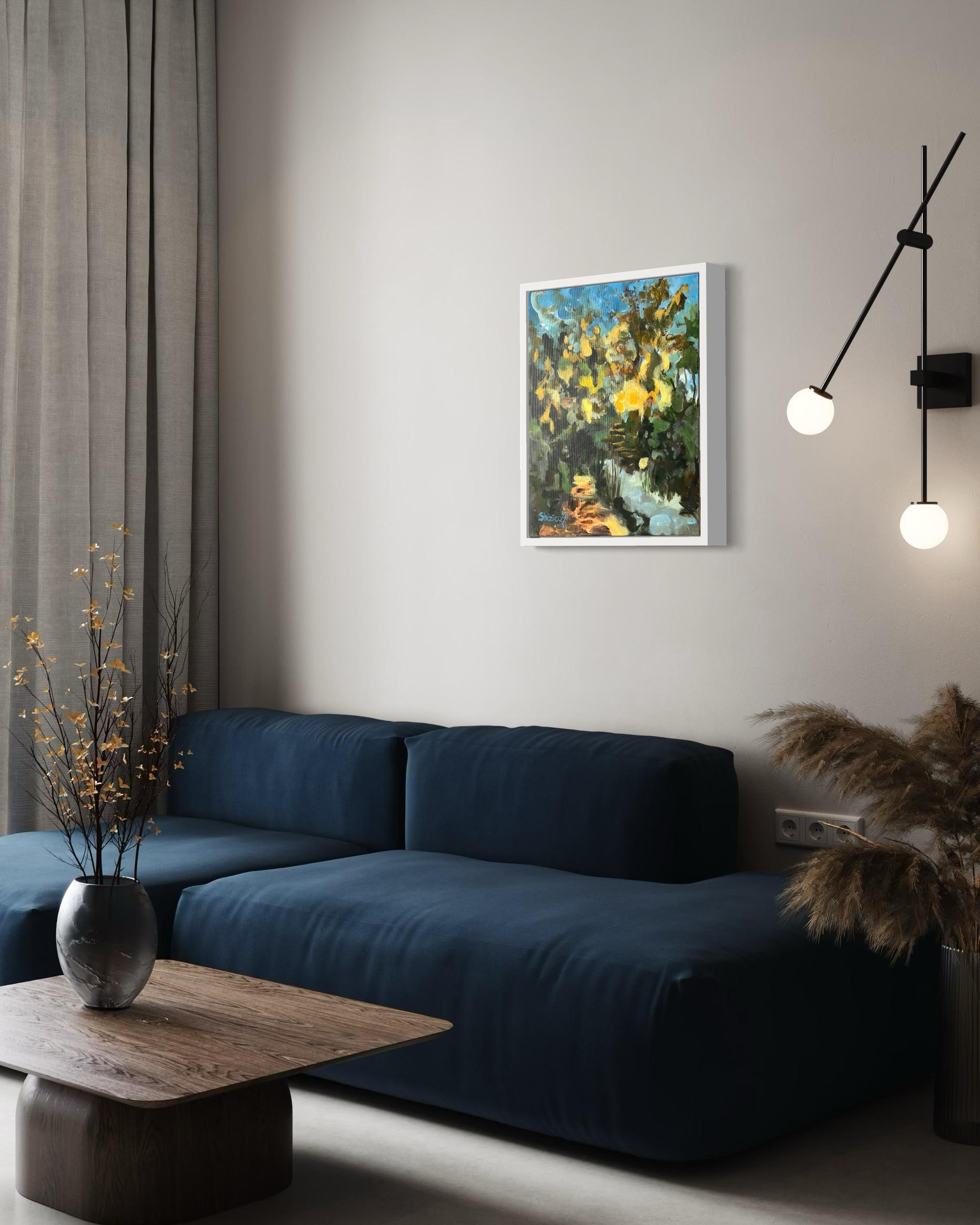 Original Herbstumarmung -plein air-British Awarded Artist-Expressionist-Abstract (Grau), Abstract Painting, von Shizico Yi