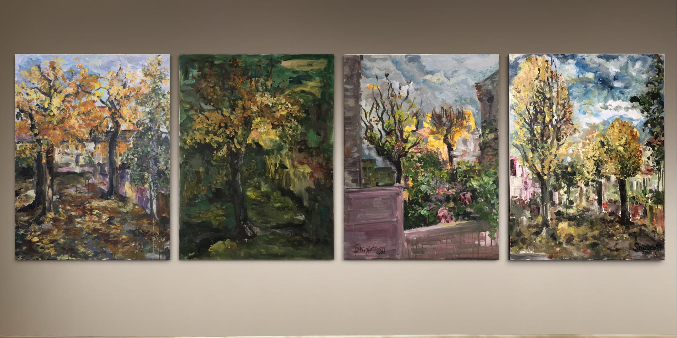 Serie originale Autunno a Londra-plein air-Artista britannico premiato -4 olii grandi - Painting di Shizico Yi